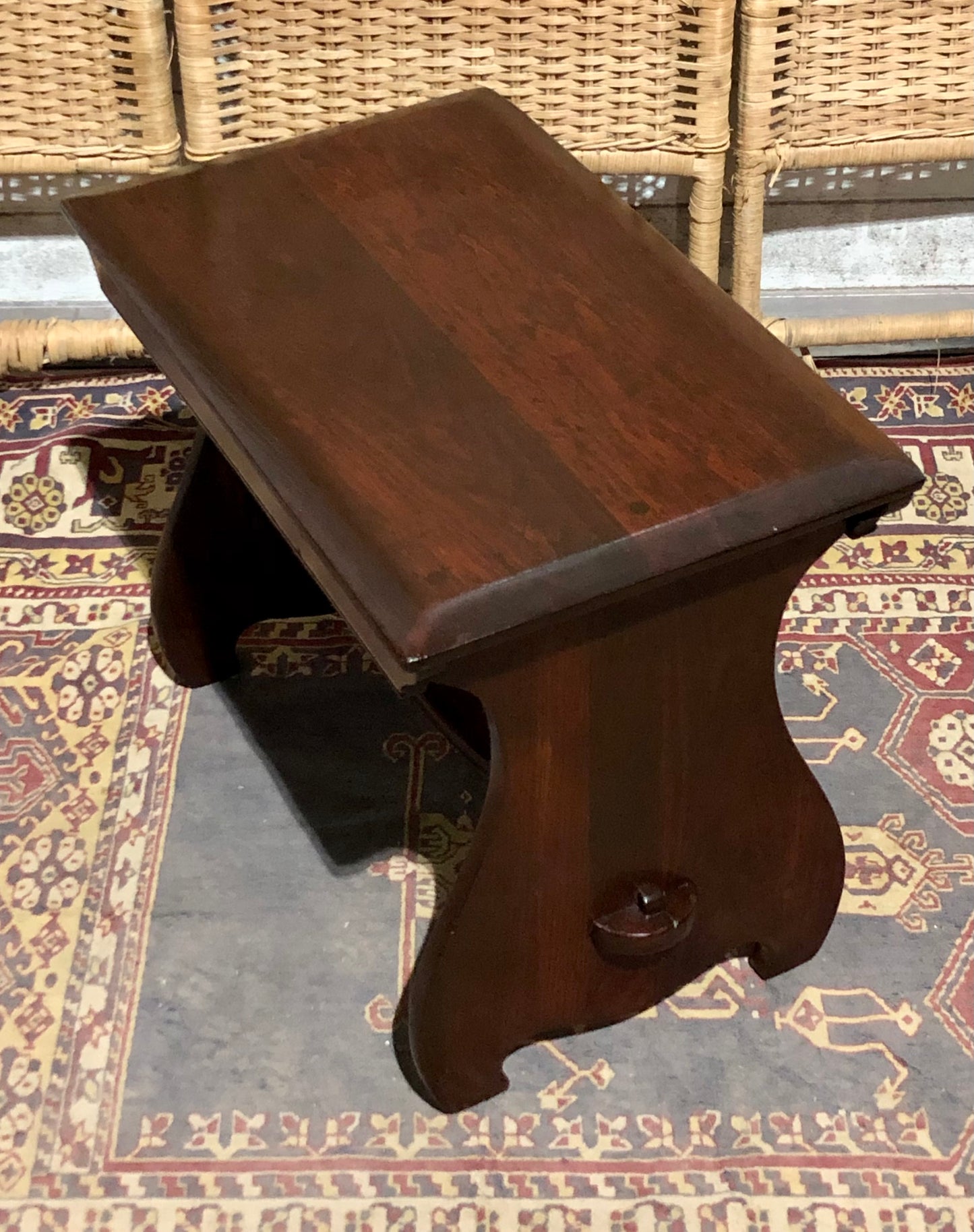 000580....Handsome Arts And Crafts Fruitwood Stool