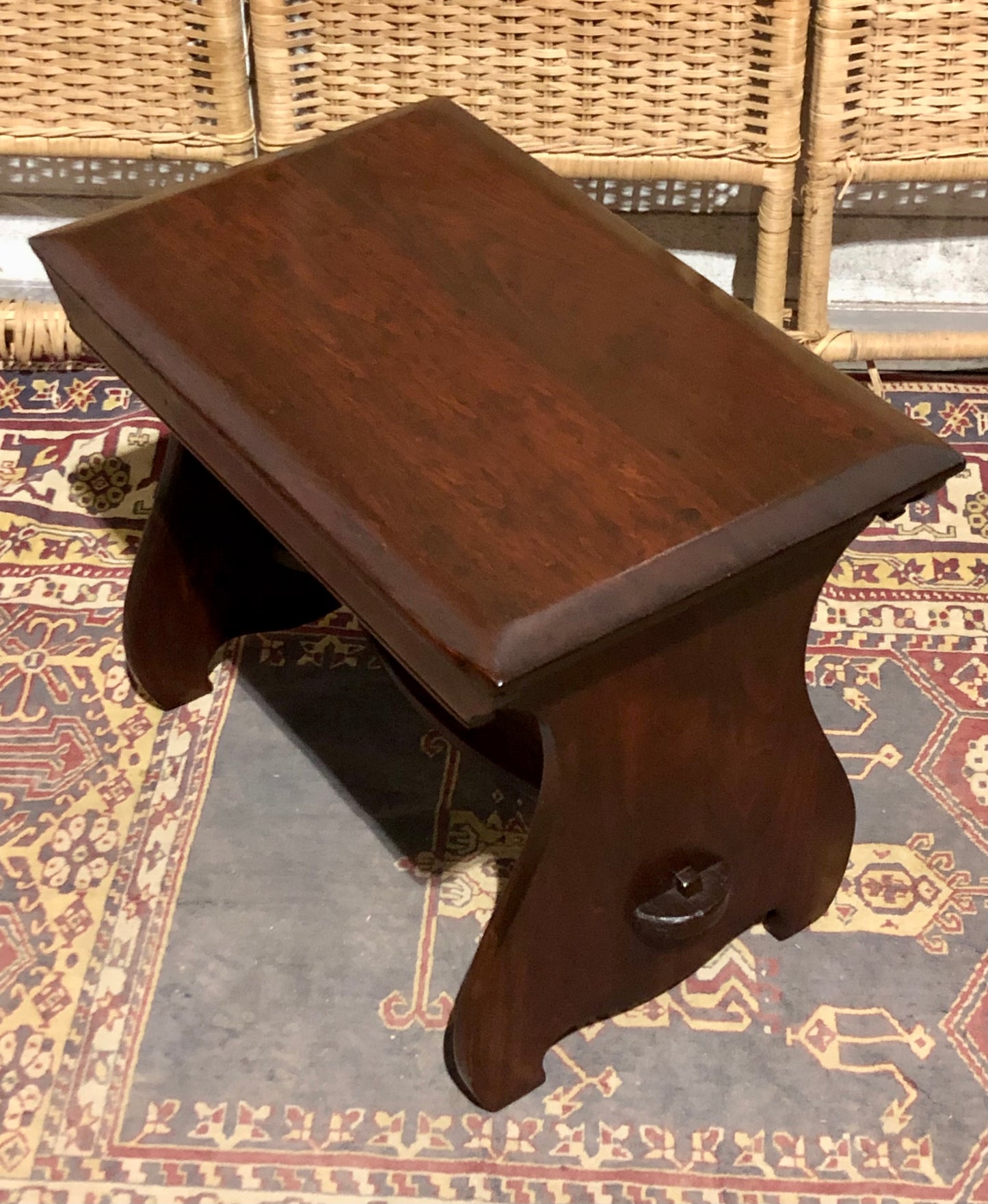 000580....Handsome Arts And Crafts Fruitwood Stool