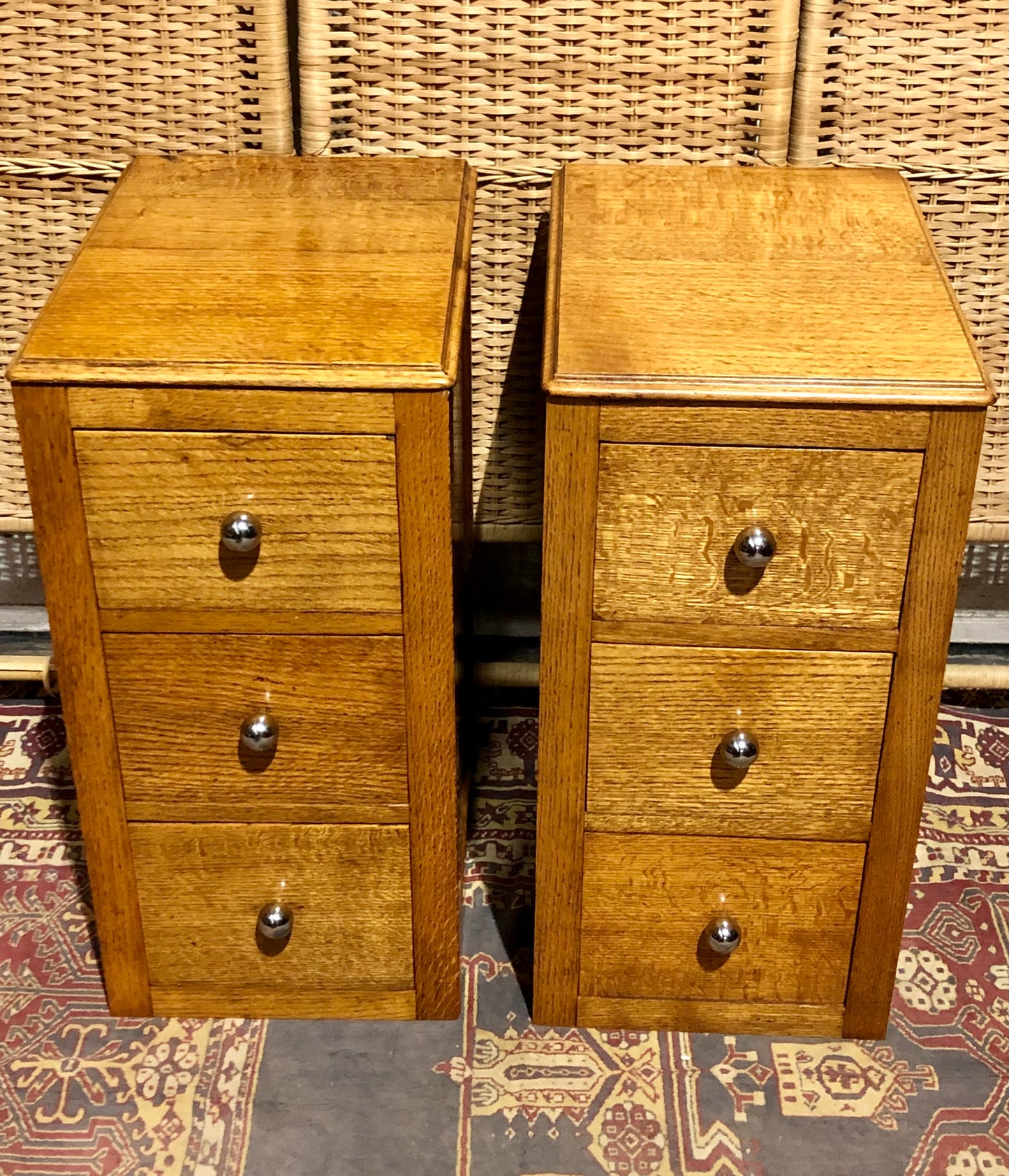 000578....Handsome Pair Of Solid Oak Art Deco Style Bedside Chests