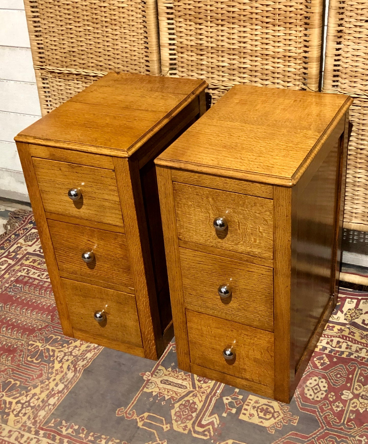 000578....Handsome Pair Of Solid Oak Art Deco Style Bedside Chests