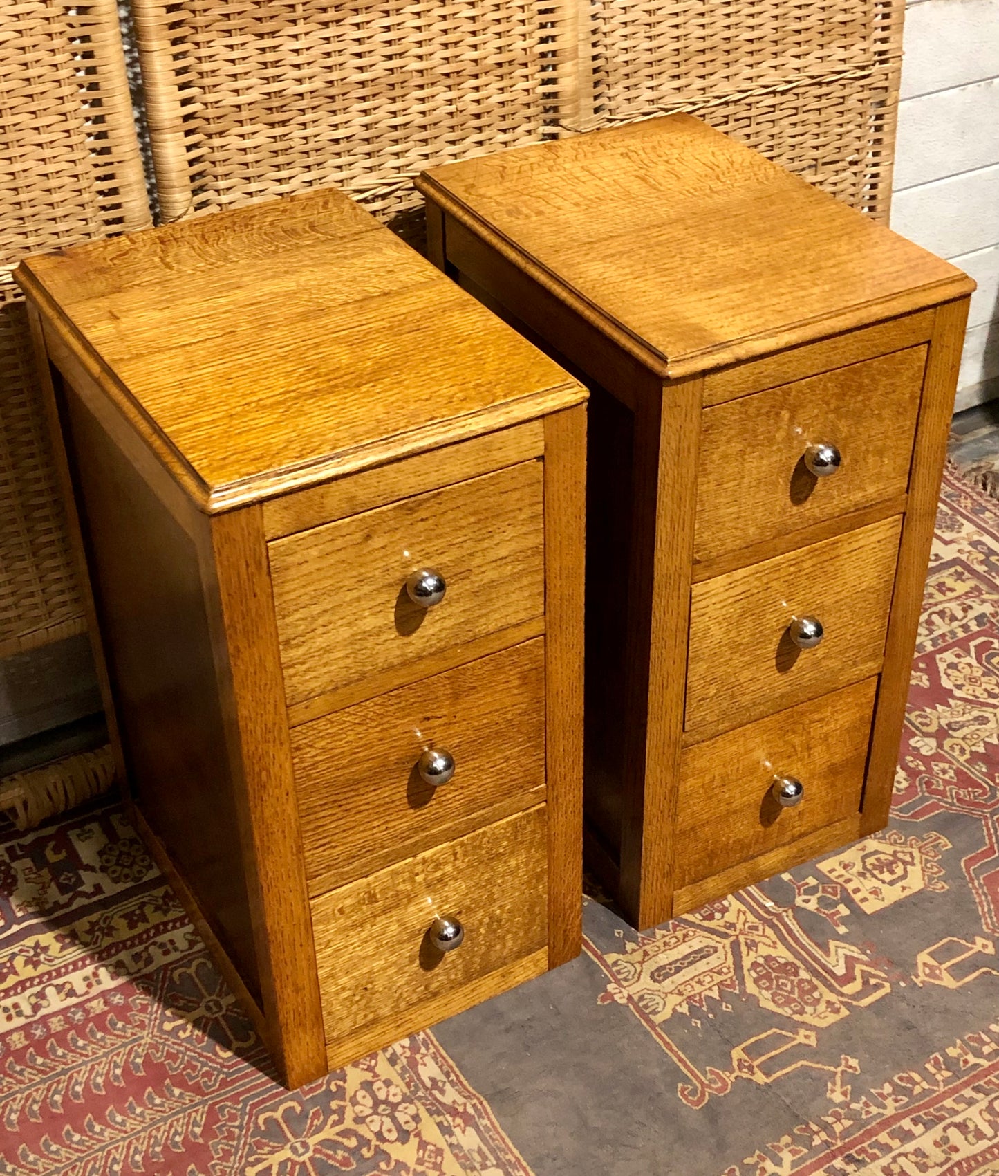000578....Handsome Pair Of Solid Oak Art Deco Style Bedside Chests