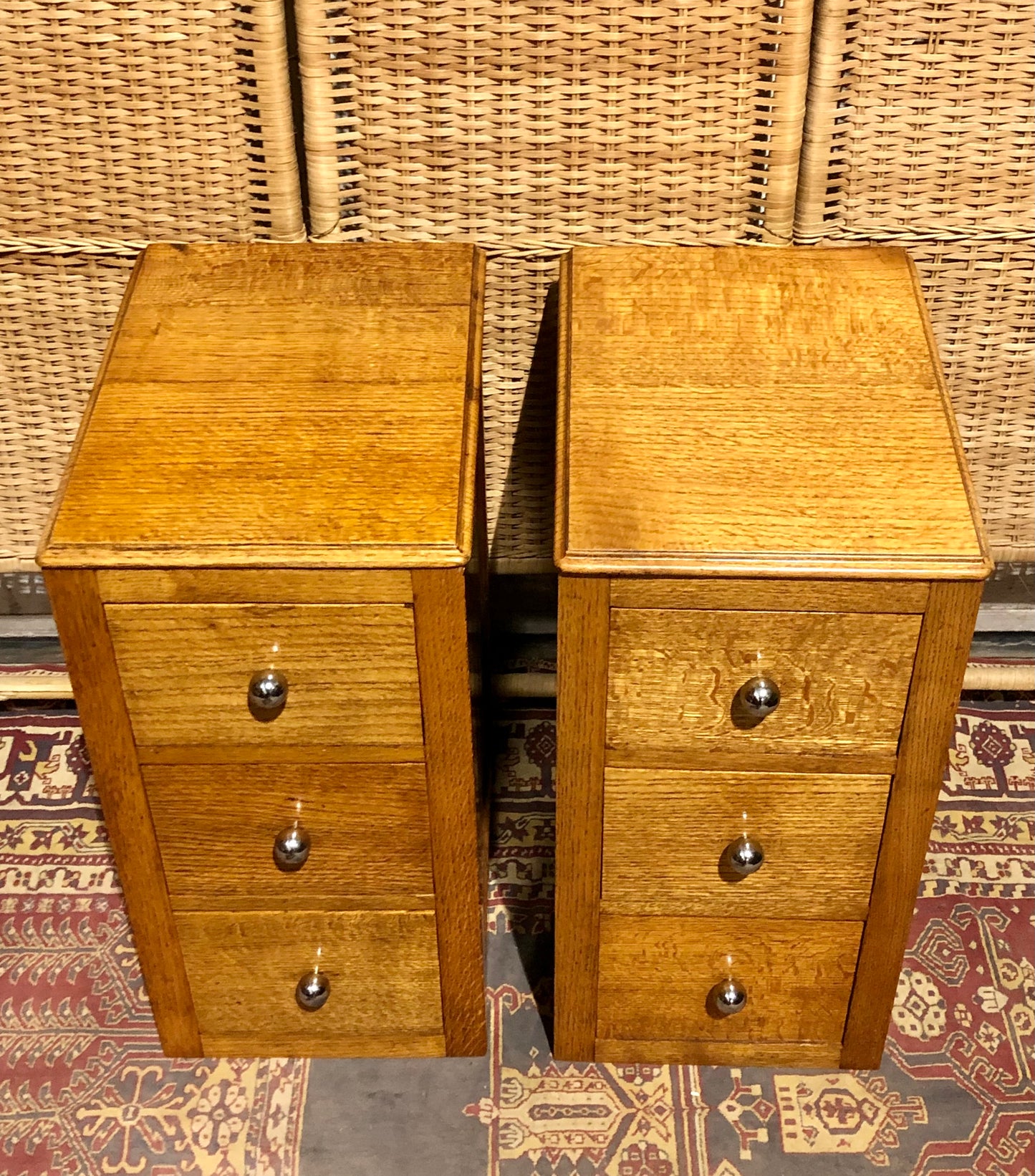 000578....Handsome Pair Of Solid Oak Art Deco Style Bedside Chests