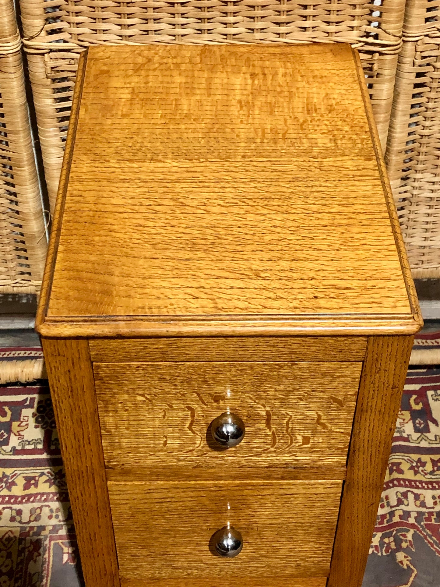 000578....Handsome Pair Of Solid Oak Art Deco Style Bedside Chests