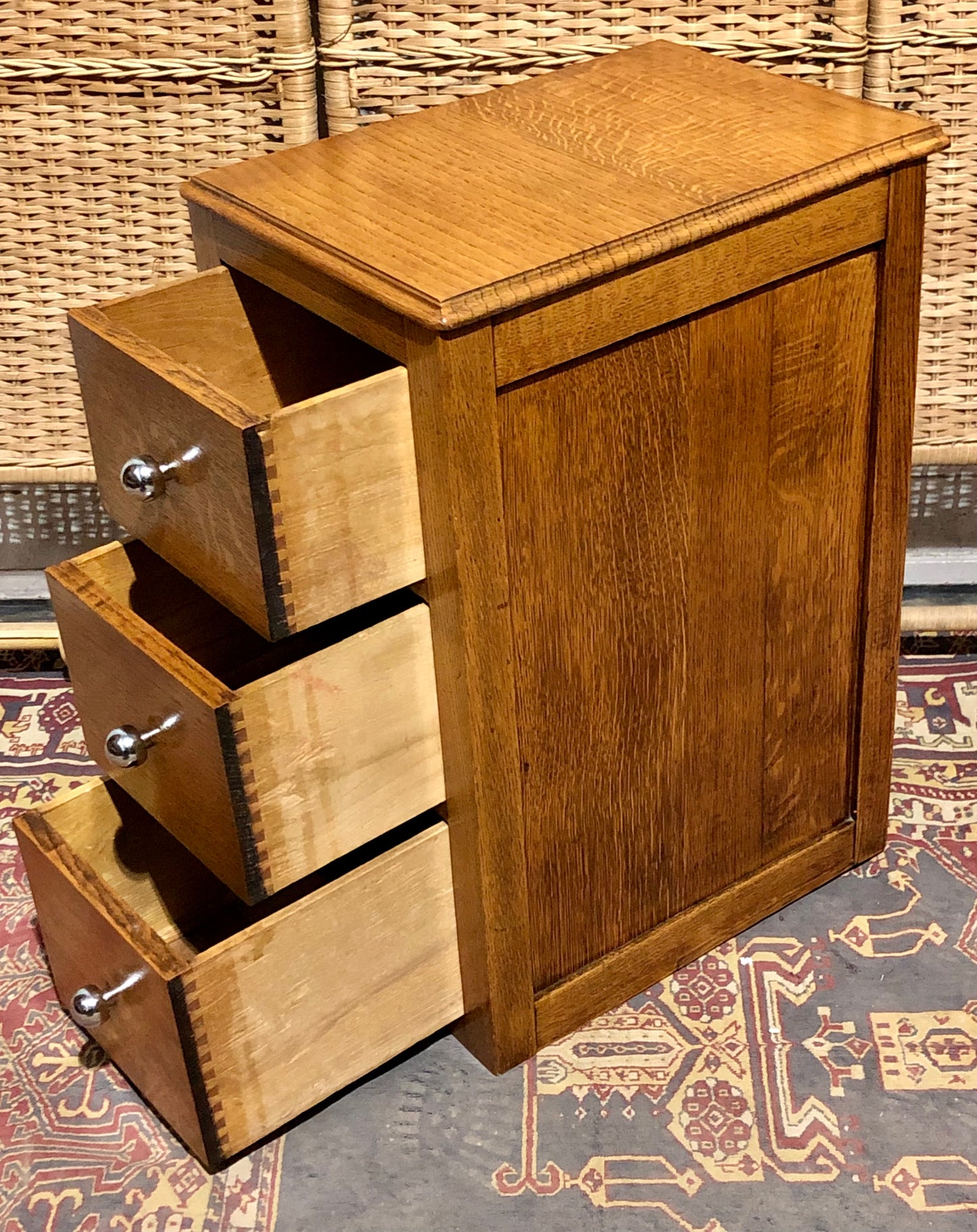 000578....Handsome Pair Of Solid Oak Art Deco Style Bedside Chests