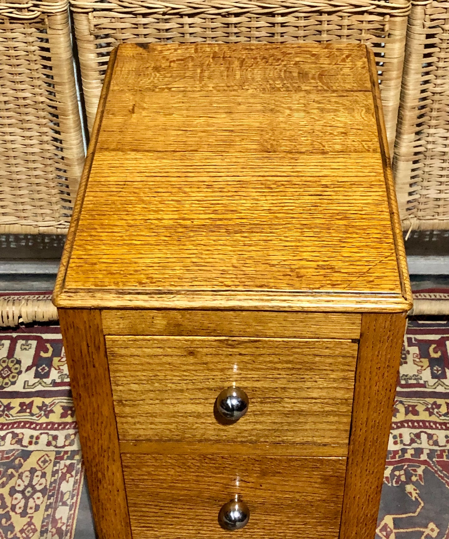 000578....Handsome Pair Of Solid Oak Art Deco Style Bedside Chests