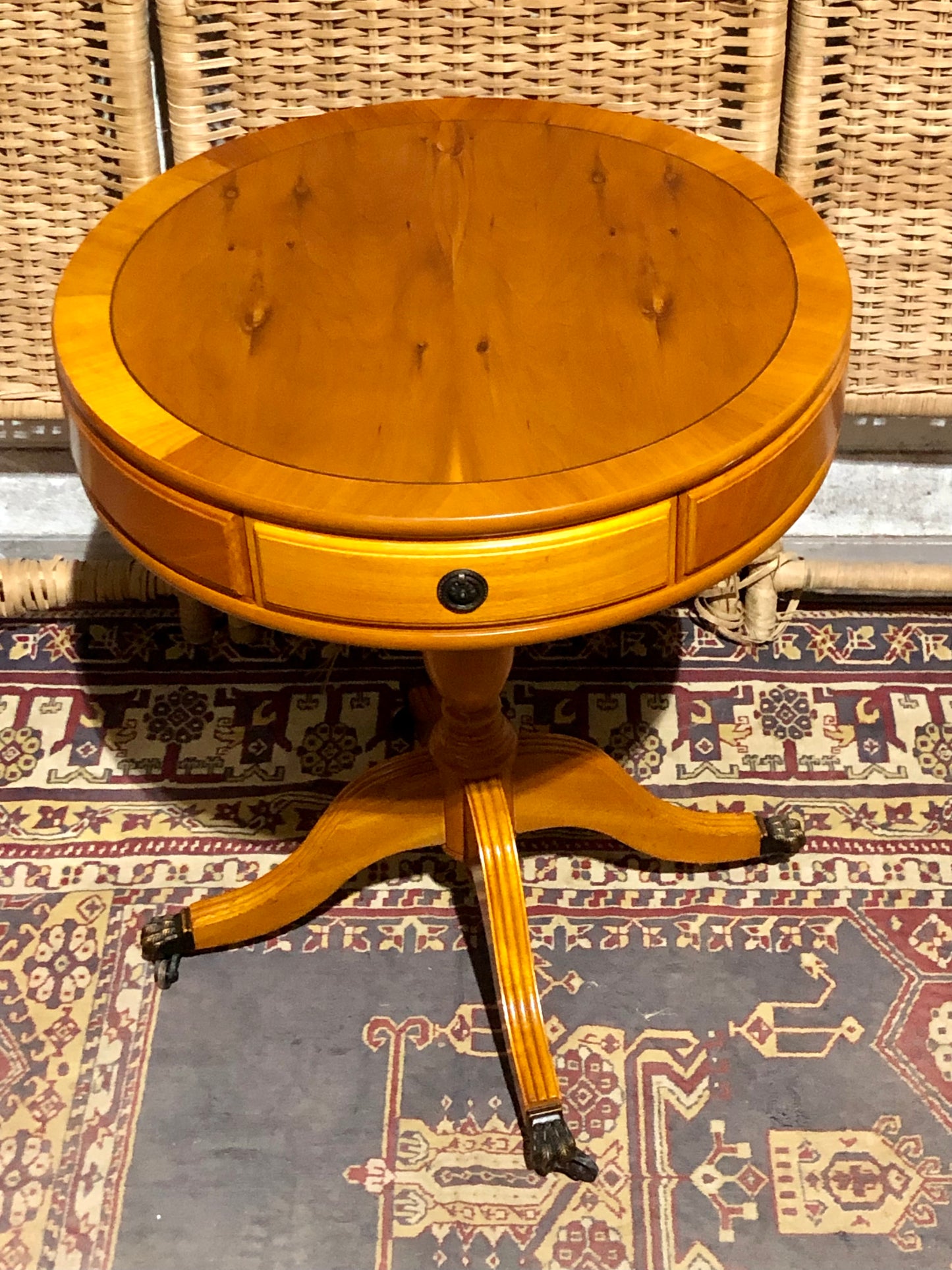 000576....Handsome Pair Of Yew Drum Tables/Lamp Tables