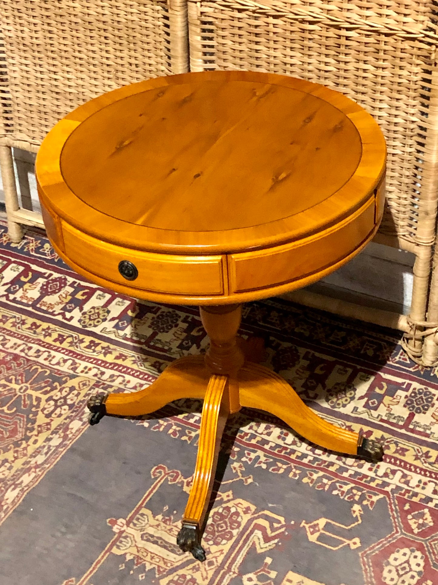 000576....Handsome Pair Of Yew Drum Tables/Lamp Tables