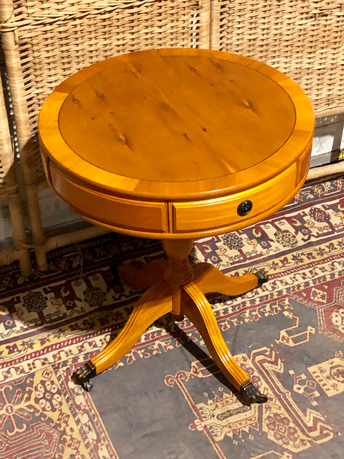 000576....Handsome Pair Of Yew Drum Tables/Lamp Tables