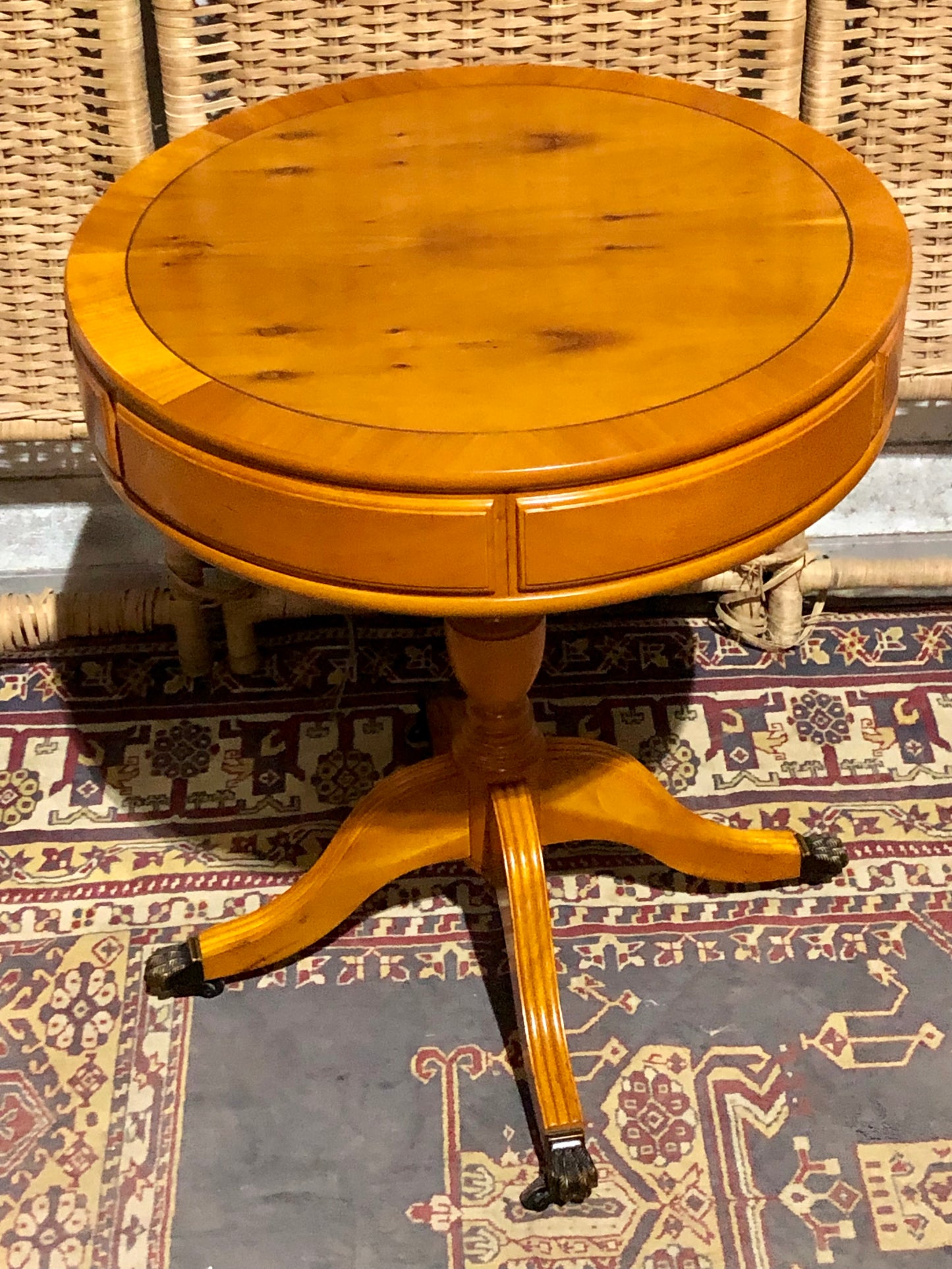000576....Handsome Pair Of Yew Drum Tables/Lamp Tables