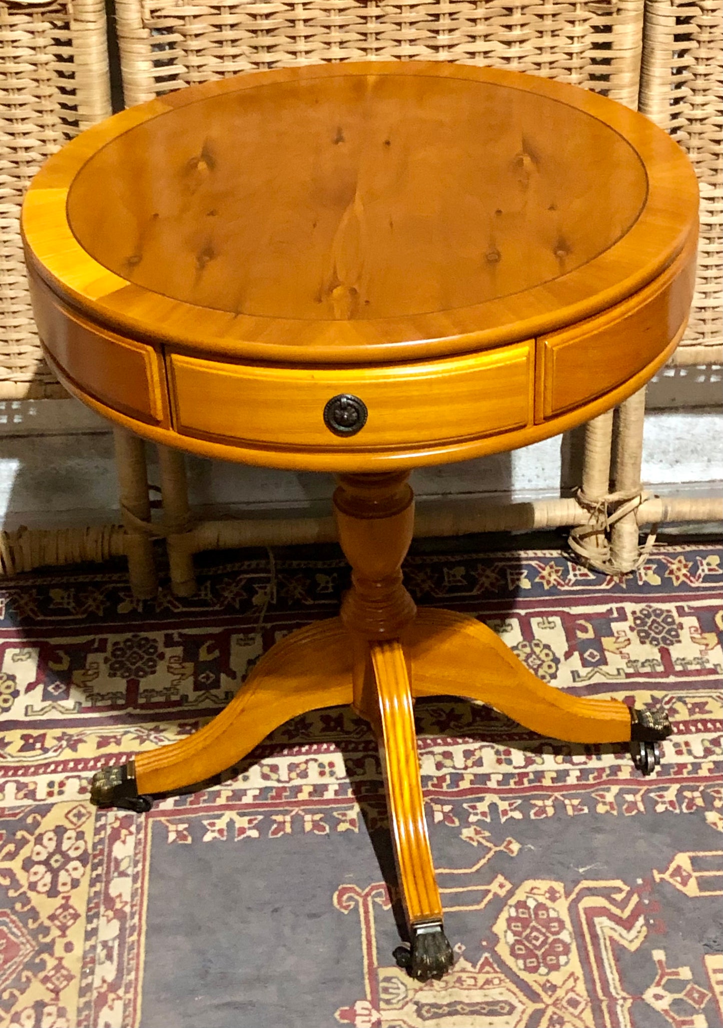 000576....Handsome Pair Of Yew Drum Tables/Lamp Tables