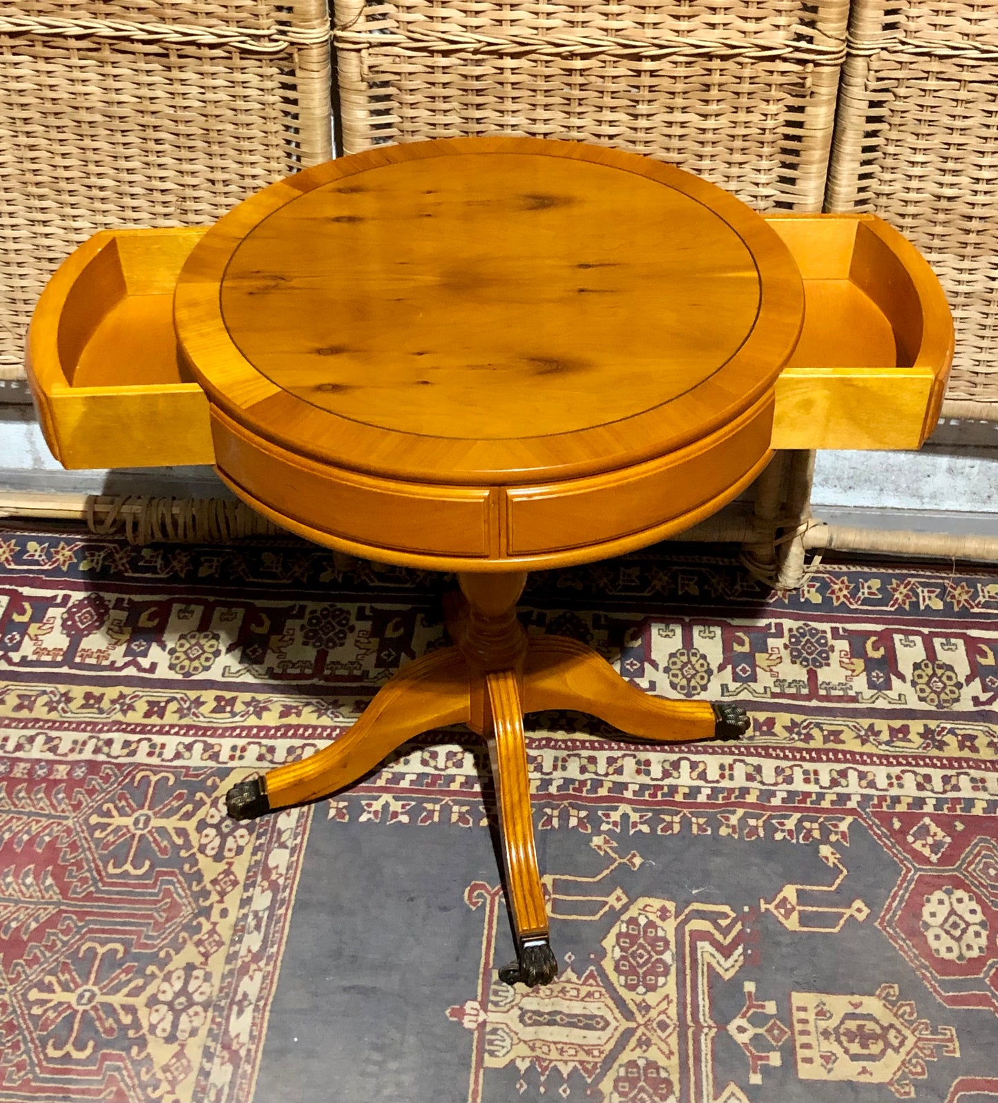 000576....Handsome Pair Of Yew Drum Tables/Lamp Tables