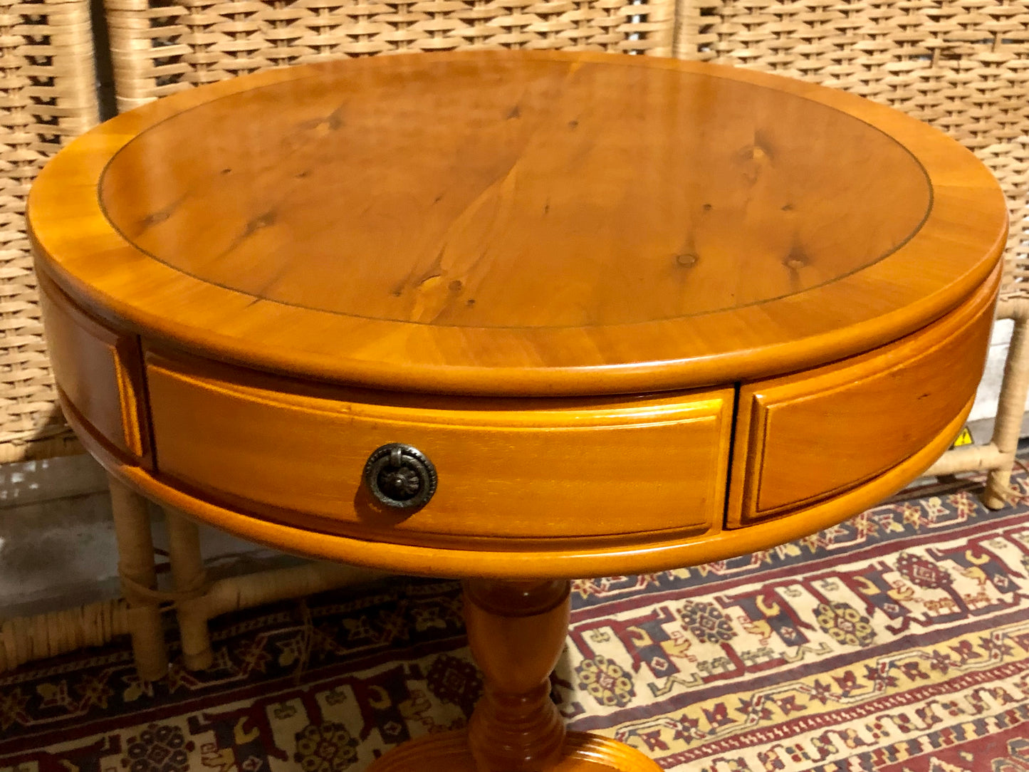 000576....Handsome Pair Of Yew Drum Tables/Lamp Tables