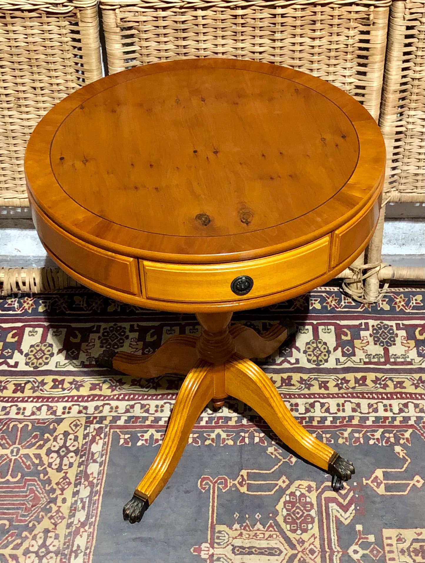 000576....Handsome Pair Of Yew Drum Tables/Lamp Tables