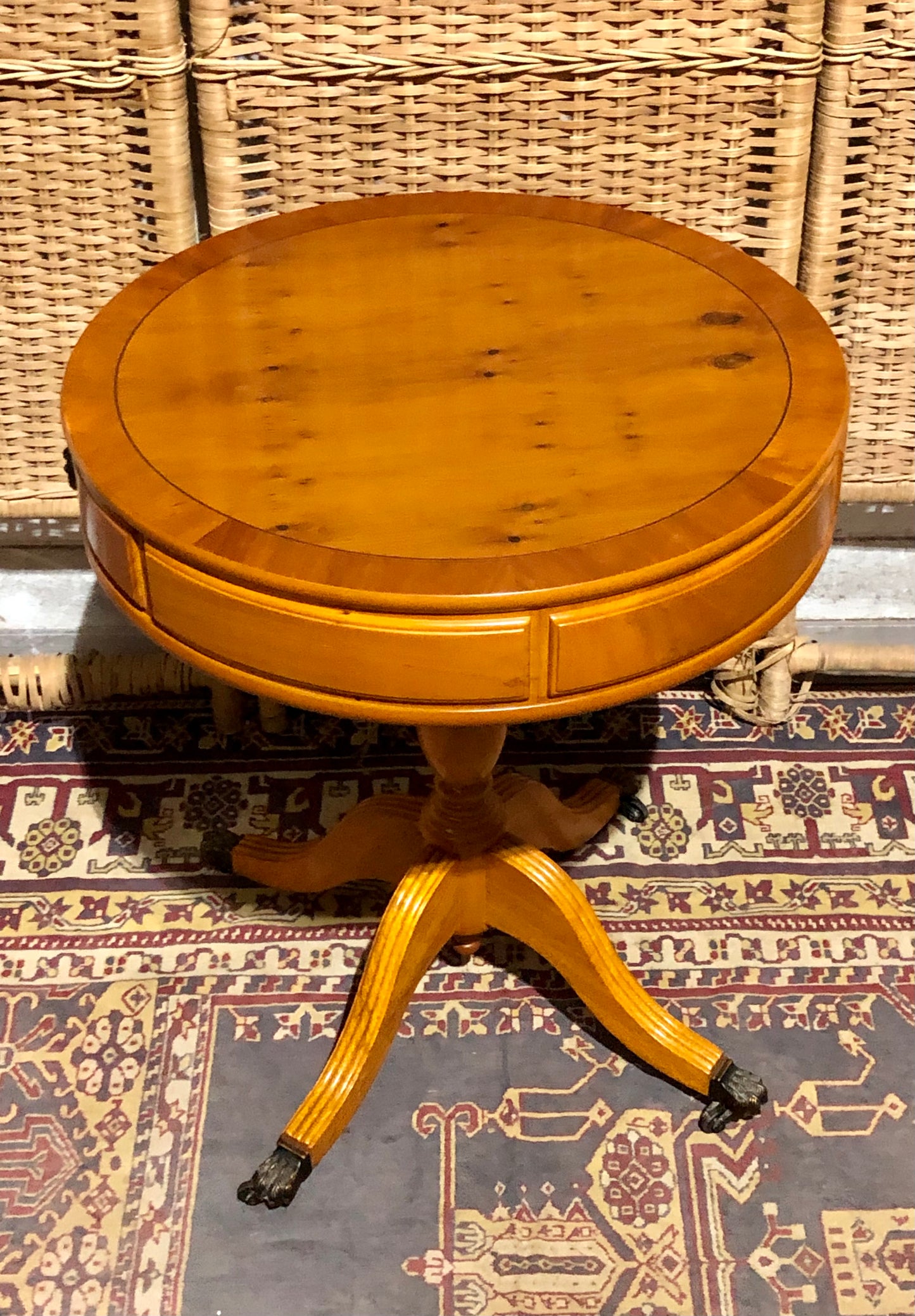 000576....Handsome Pair Of Yew Drum Tables/Lamp Tables