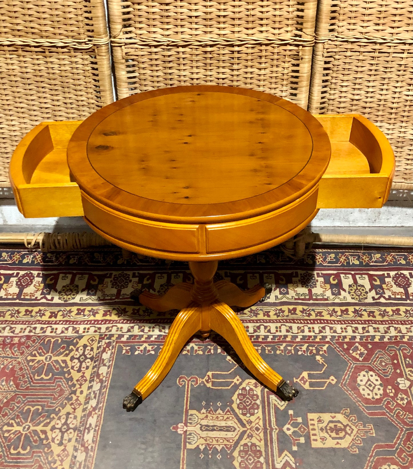 000576....Handsome Pair Of Yew Drum Tables/Lamp Tables