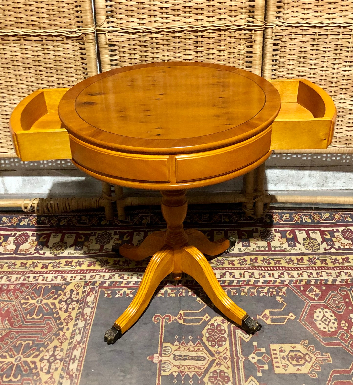 000576....Handsome Pair Of Yew Drum Tables/Lamp Tables