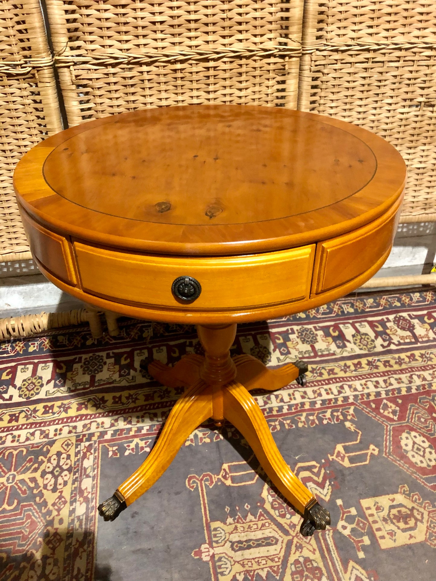 000576....Handsome Pair Of Yew Drum Tables/Lamp Tables