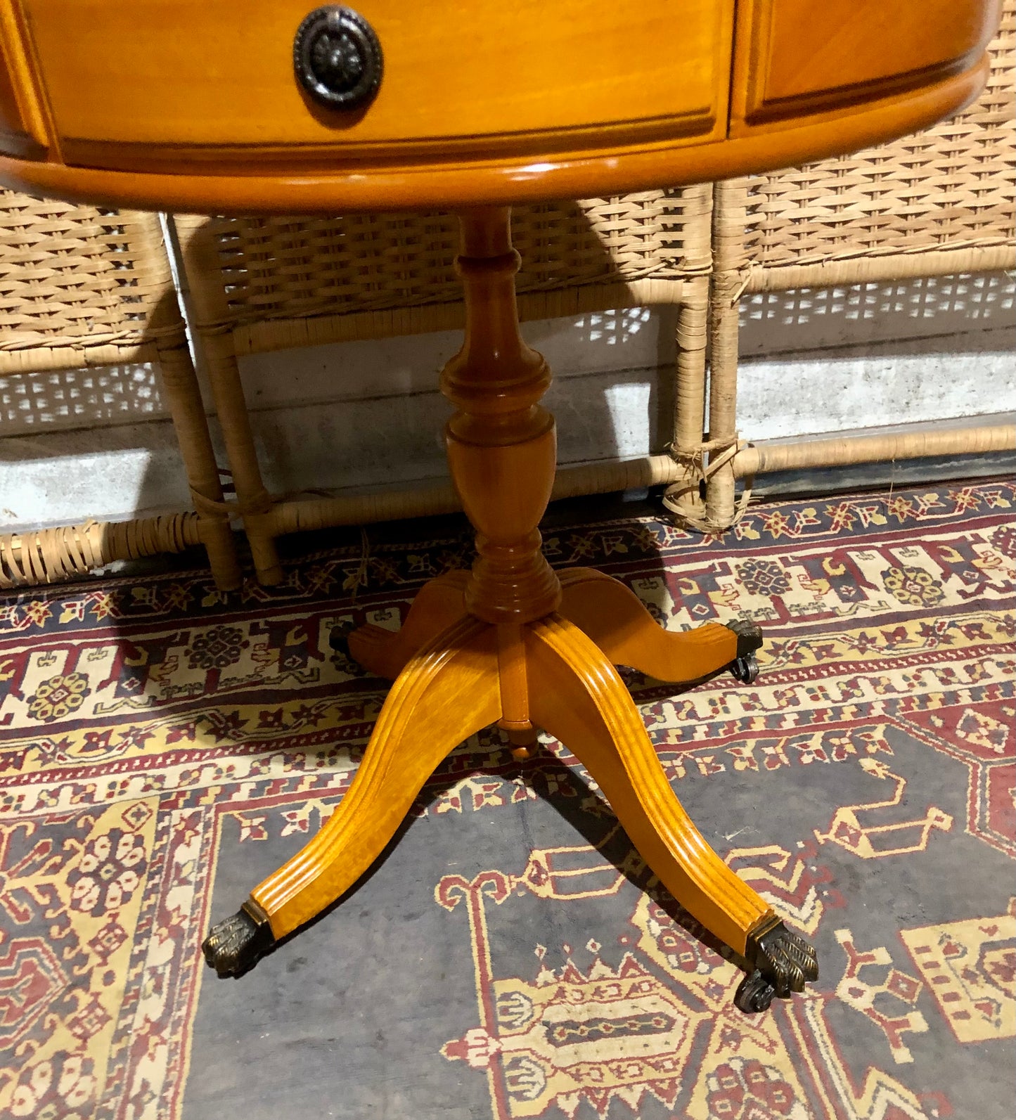 000576....Handsome Pair Of Yew Drum Tables/Lamp Tables