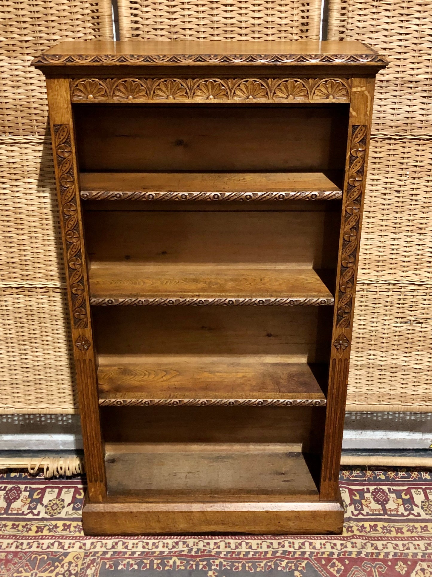 000571....Handsome Gothic Style Carved Oak Bookcase