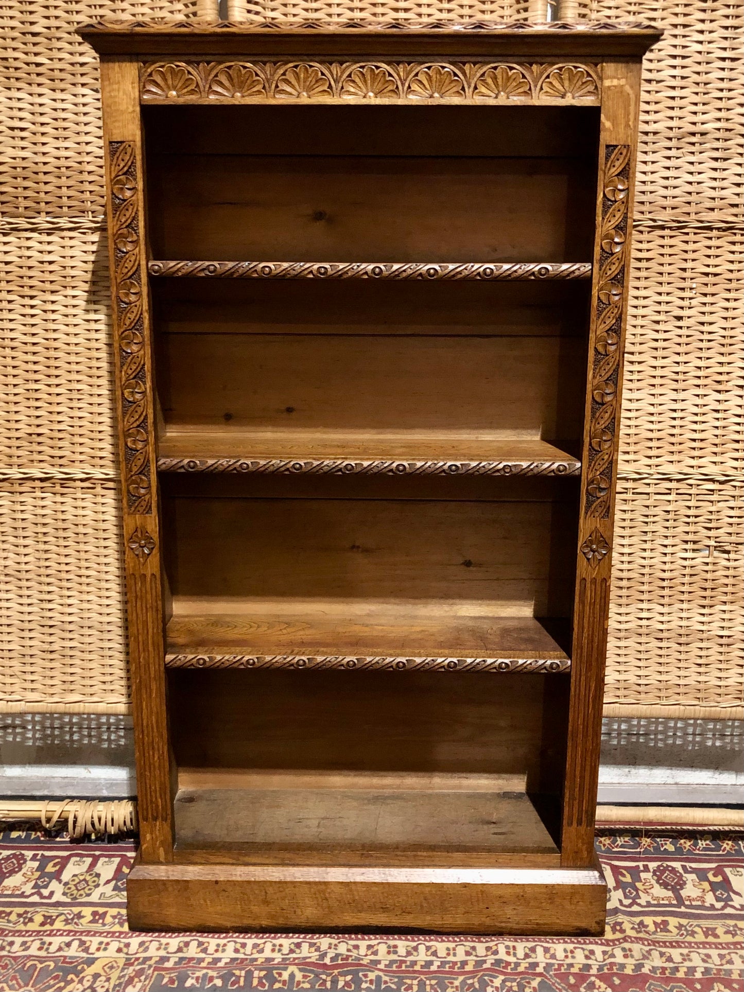 000571....Handsome Gothic Style Carved Oak Bookcase