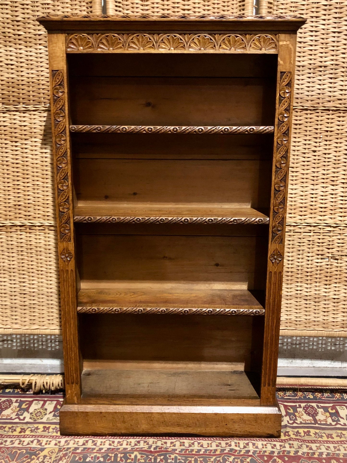 000571....Handsome Gothic Style Carved Oak Bookcase