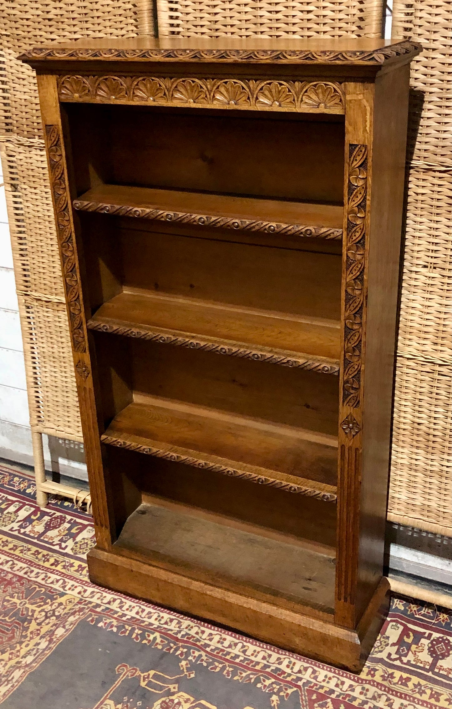 000571....Handsome Gothic Style Carved Oak Bookcase
