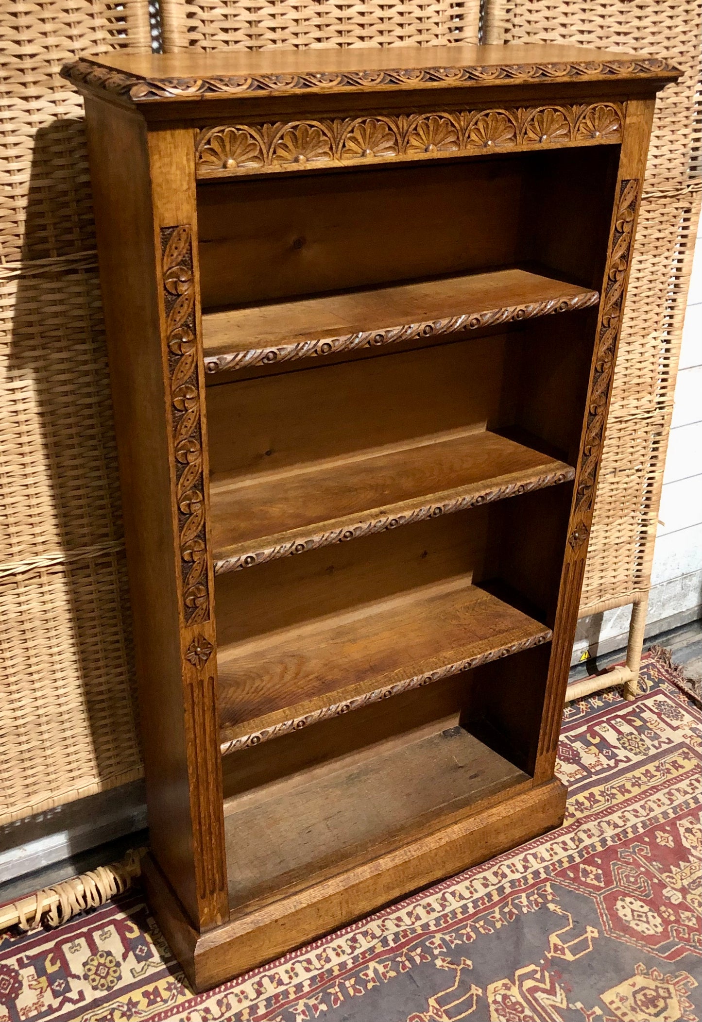 000571....Handsome Gothic Style Carved Oak Bookcase