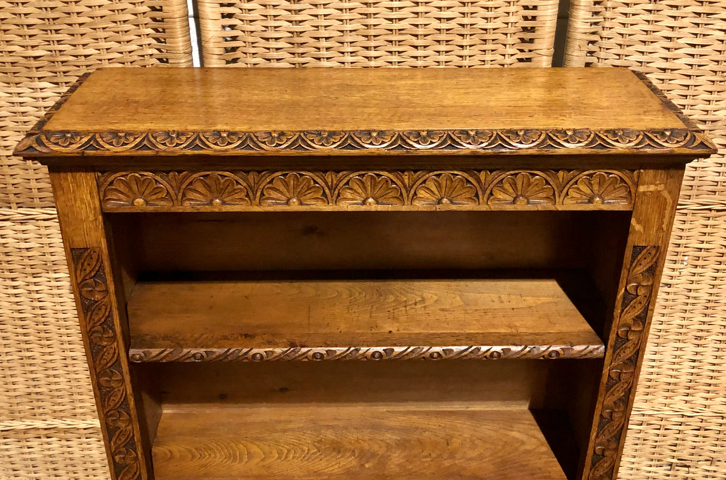 000571....Handsome Gothic Style Carved Oak Bookcase