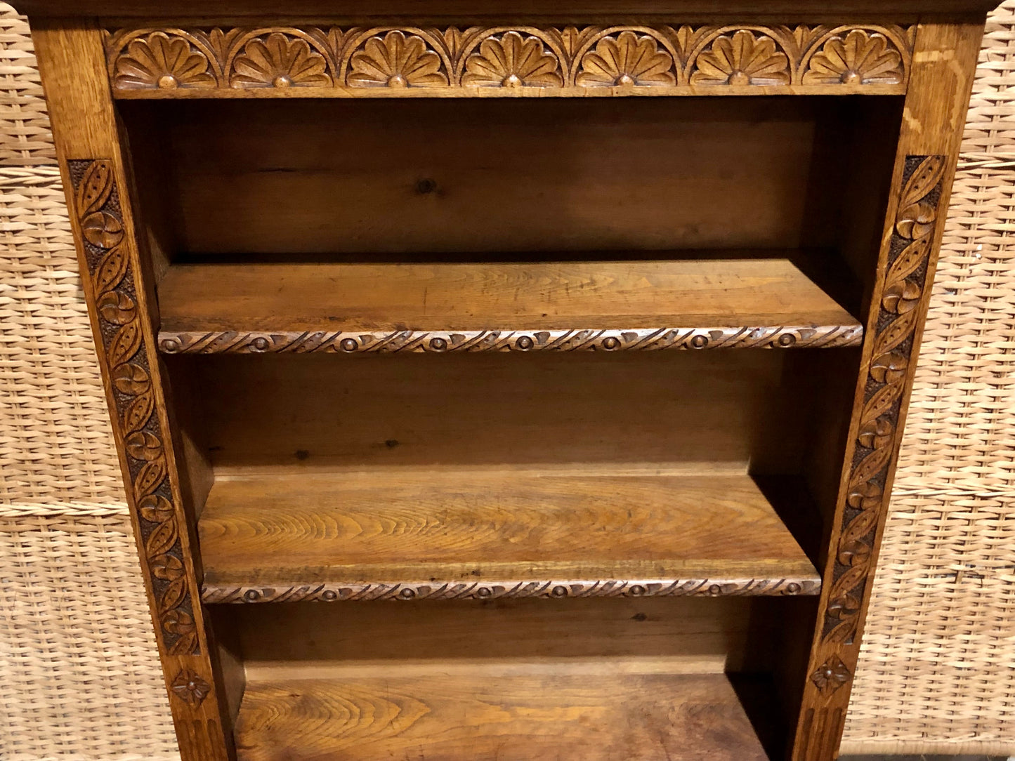 000571....Handsome Gothic Style Carved Oak Bookcase