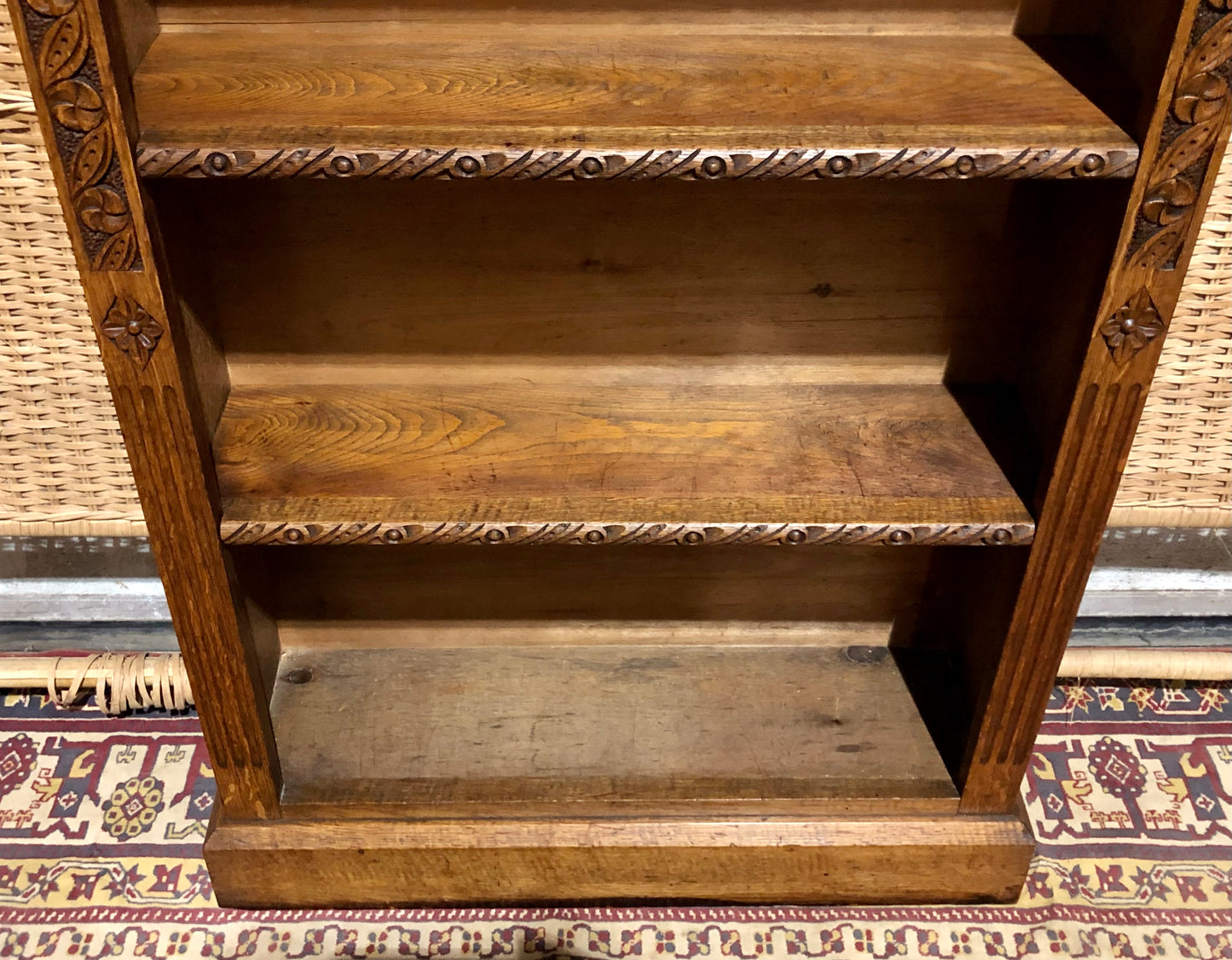 000571....Handsome Gothic Style Carved Oak Bookcase