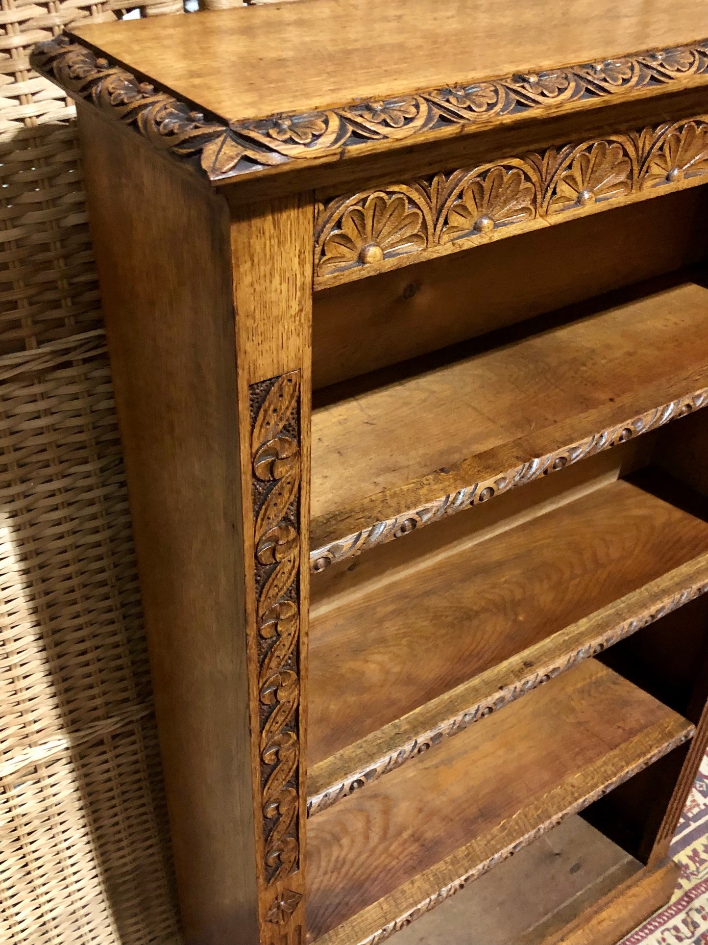 000571....Handsome Gothic Style Carved Oak Bookcase
