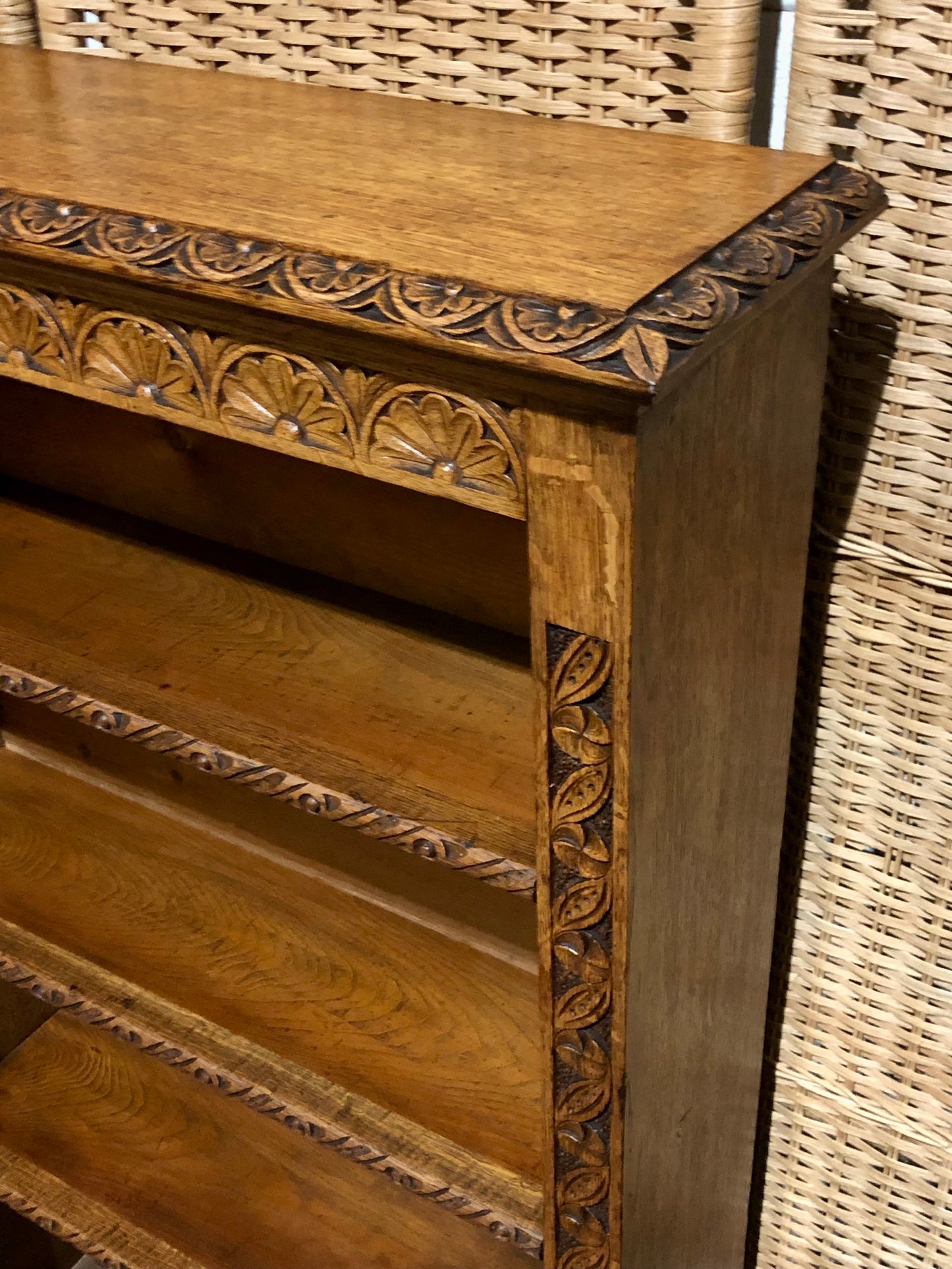 000571....Handsome Gothic Style Carved Oak Bookcase