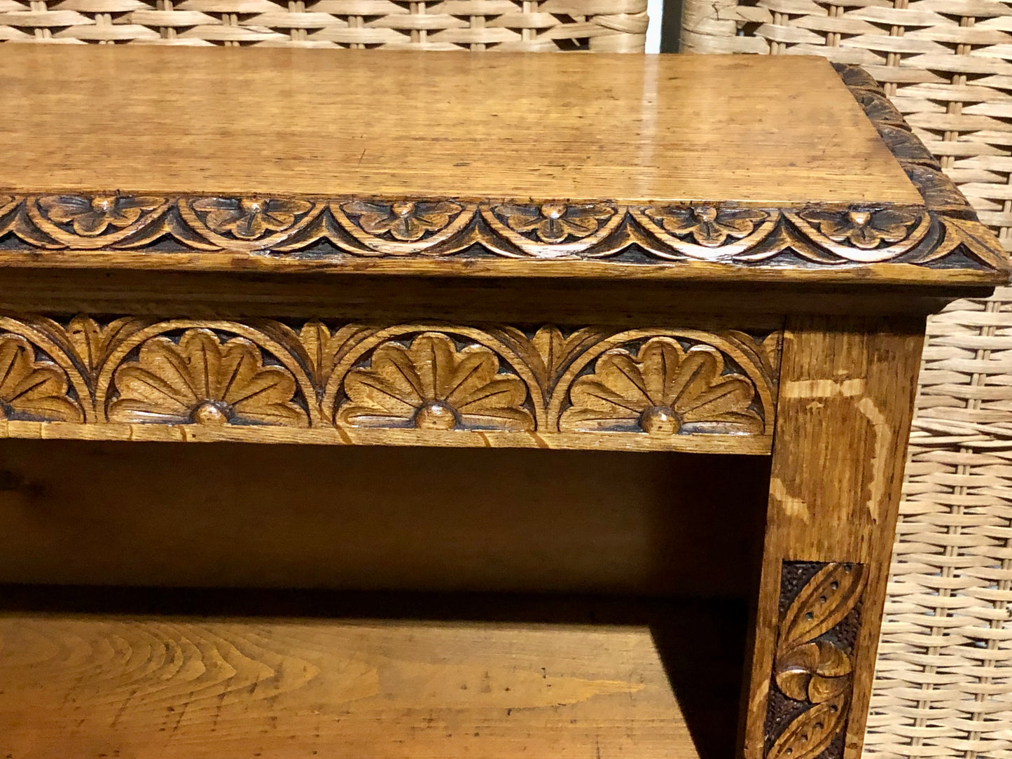 000571....Handsome Gothic Style Carved Oak Bookcase