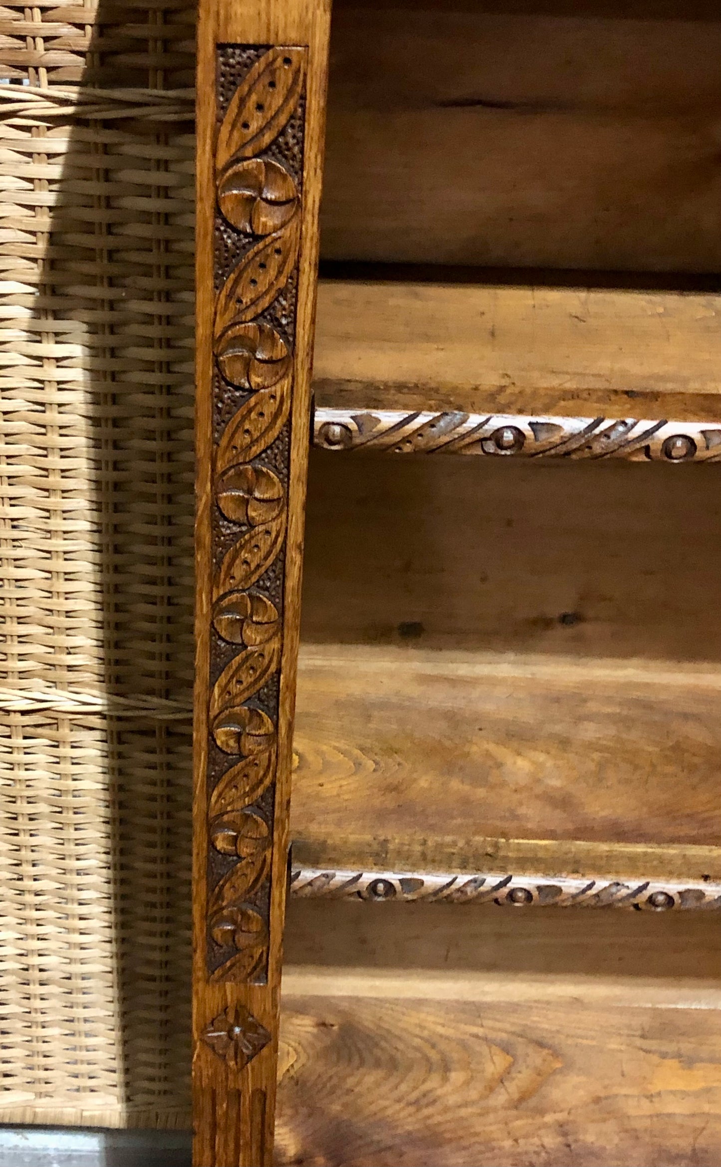 000571....Handsome Gothic Style Carved Oak Bookcase