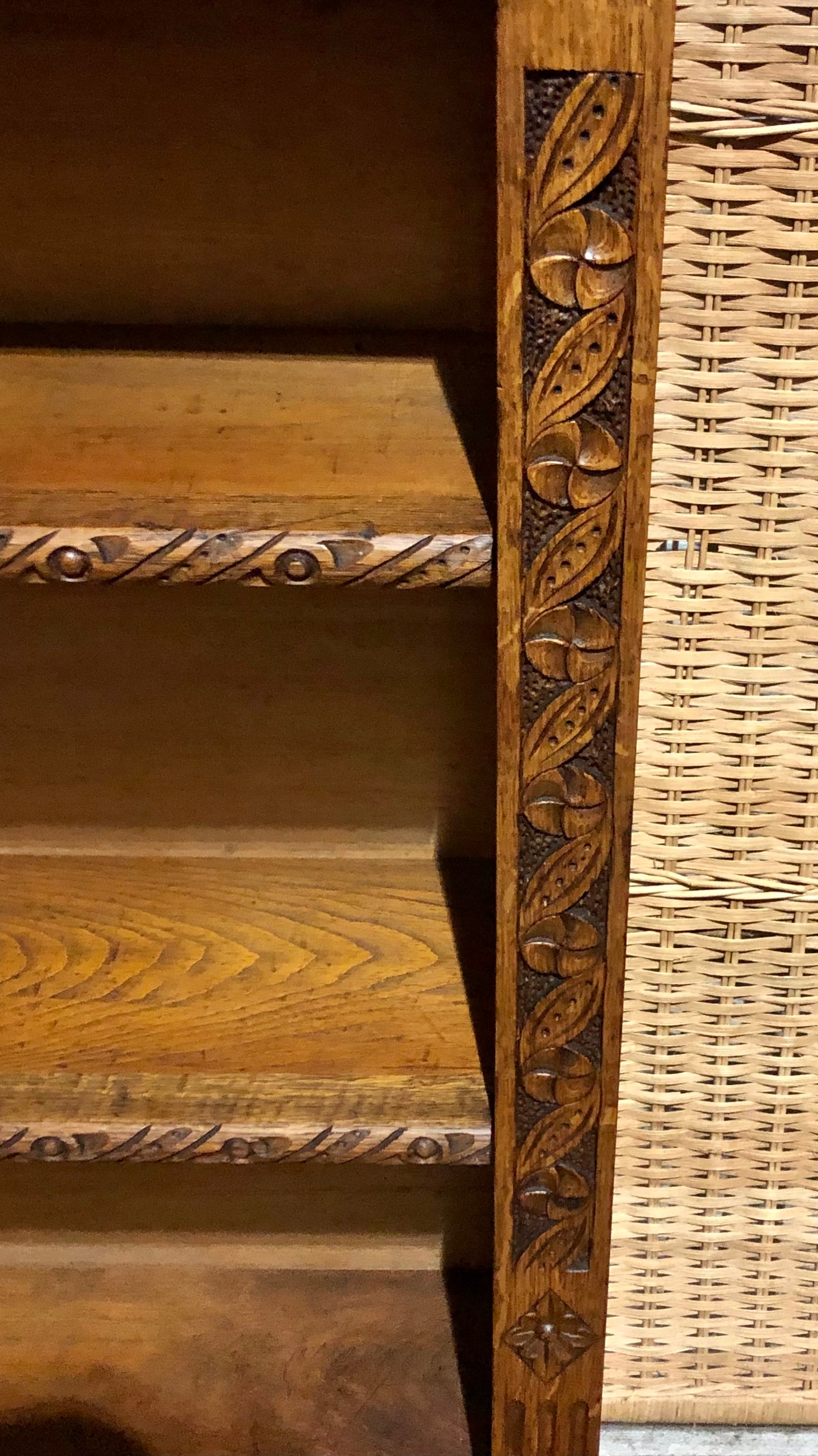 000571....Handsome Gothic Style Carved Oak Bookcase