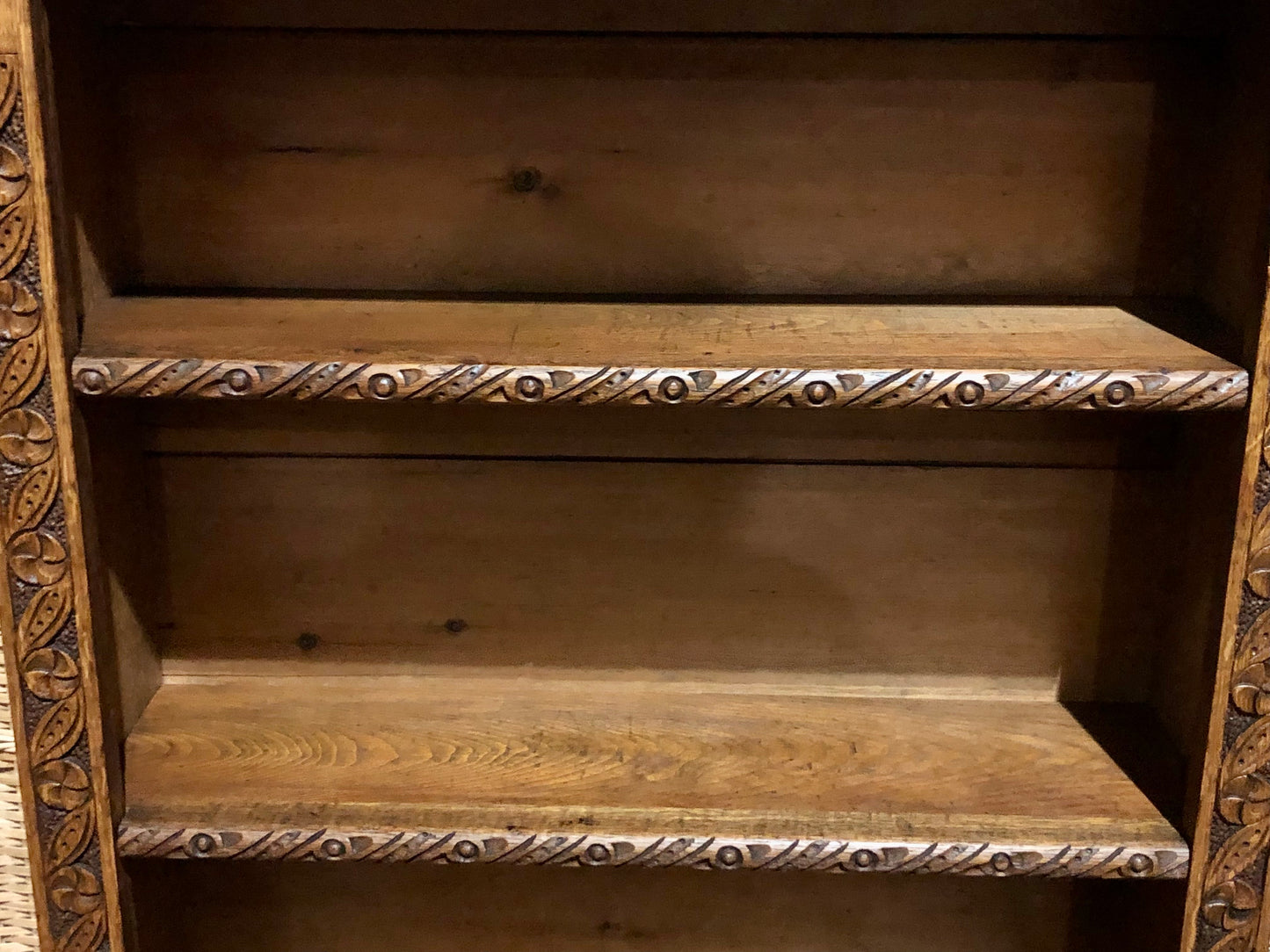 000571....Handsome Gothic Style Carved Oak Bookcase