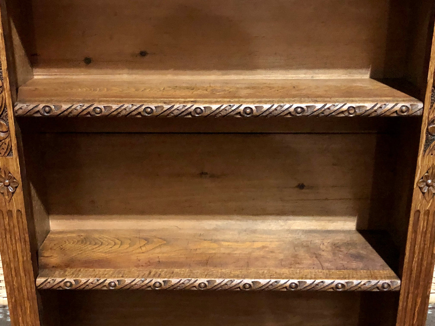 000571....Handsome Gothic Style Carved Oak Bookcase