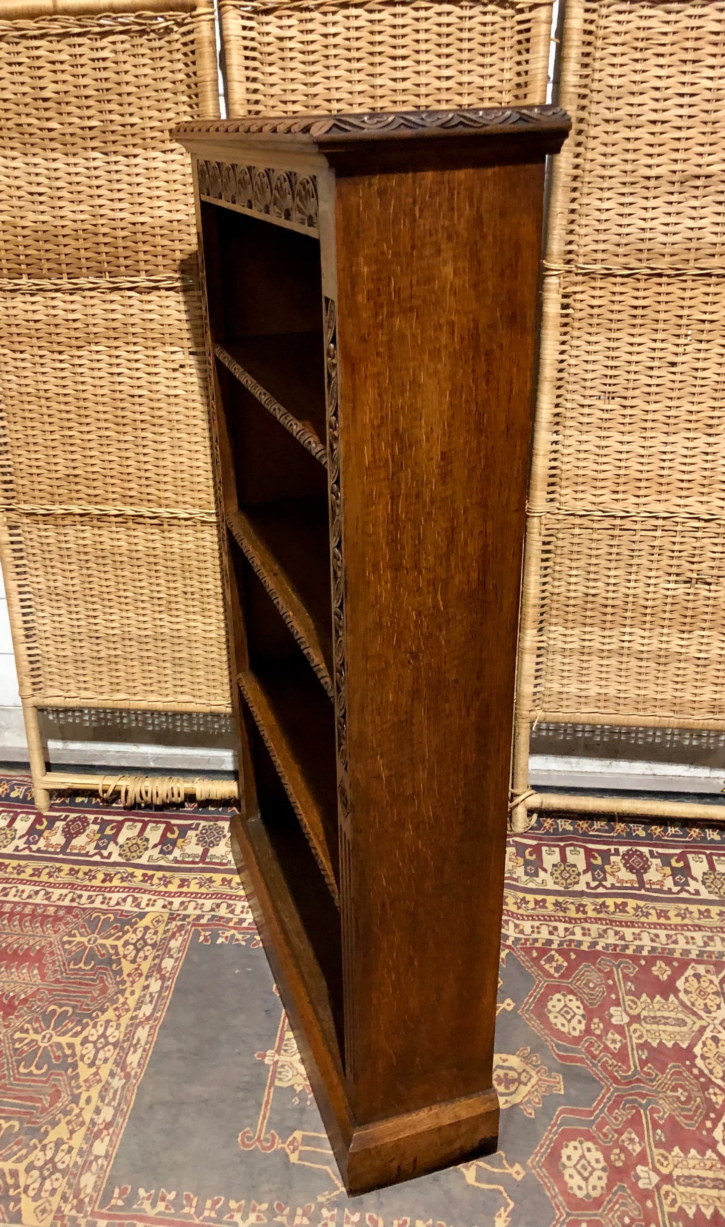 000571....Handsome Gothic Style Carved Oak Bookcase