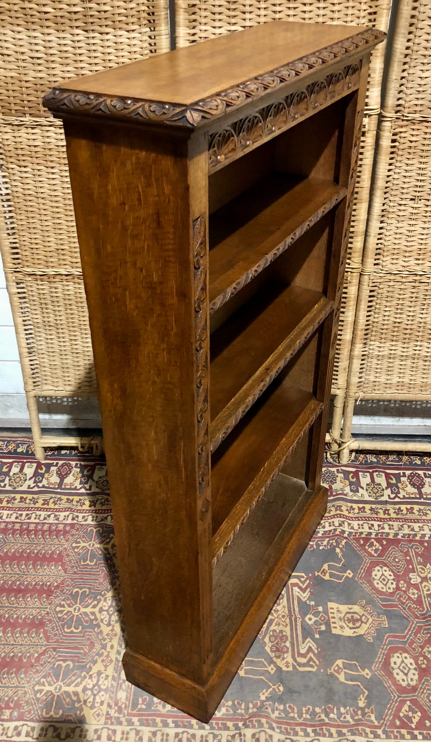 000571....Handsome Gothic Style Carved Oak Bookcase