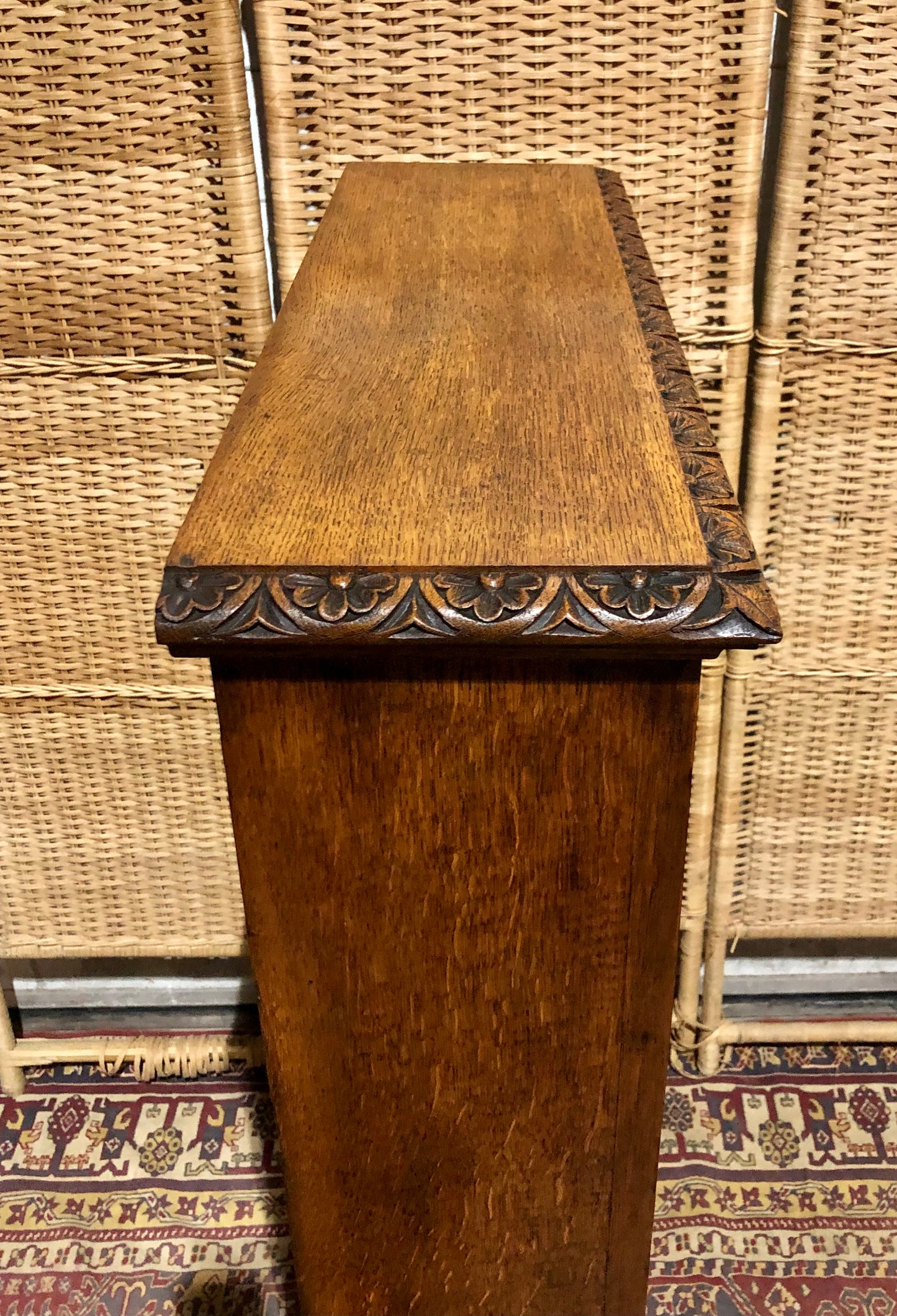 000571....Handsome Gothic Style Carved Oak Bookcase