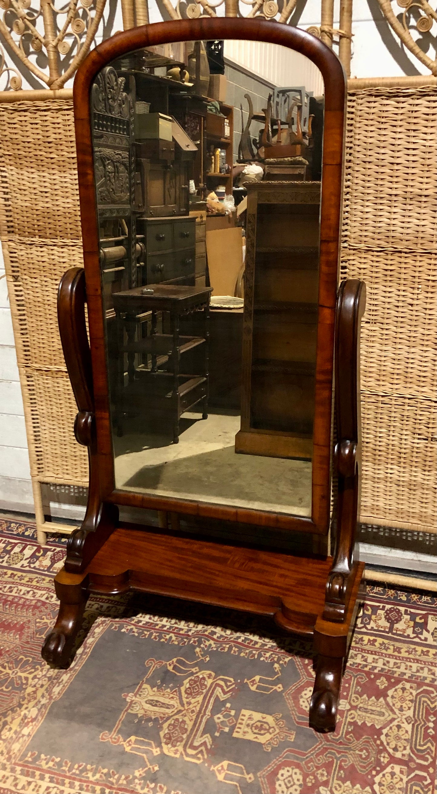 000570.... Handsome Victorian Mahogany Cheval Mirror