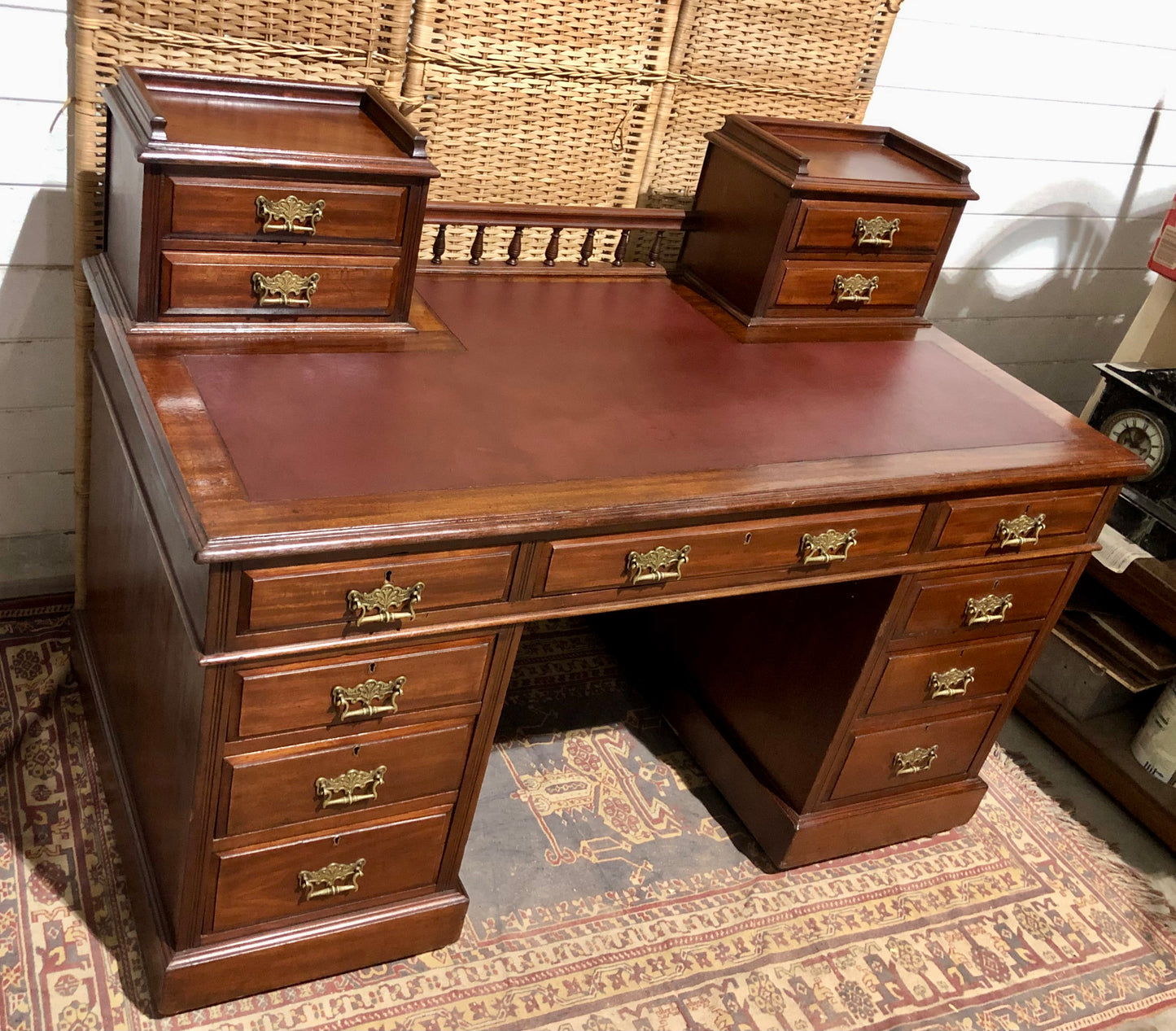 000568....Handsome Large Edwardian Walnut Pedestal Desk