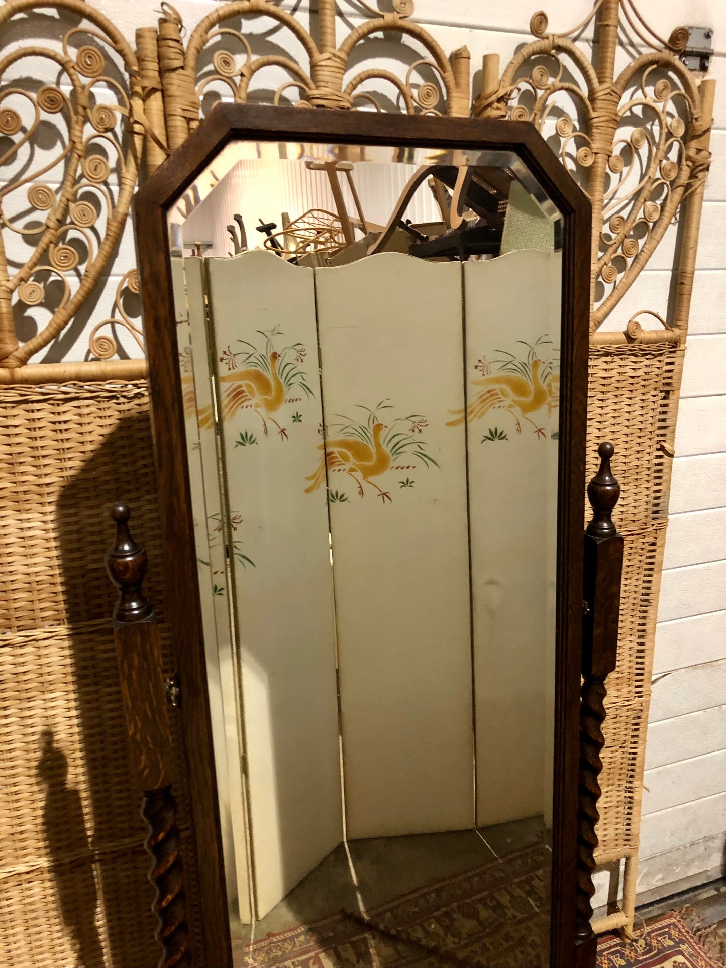 000569....Handsome Vintage Oak Cheval Mirror.