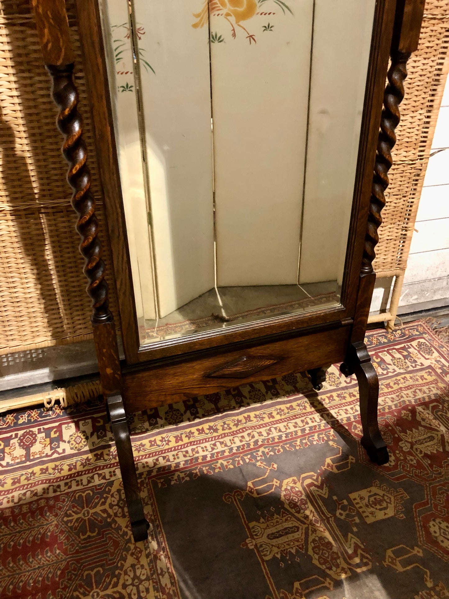 000569....Handsome Vintage Oak Cheval Mirror.