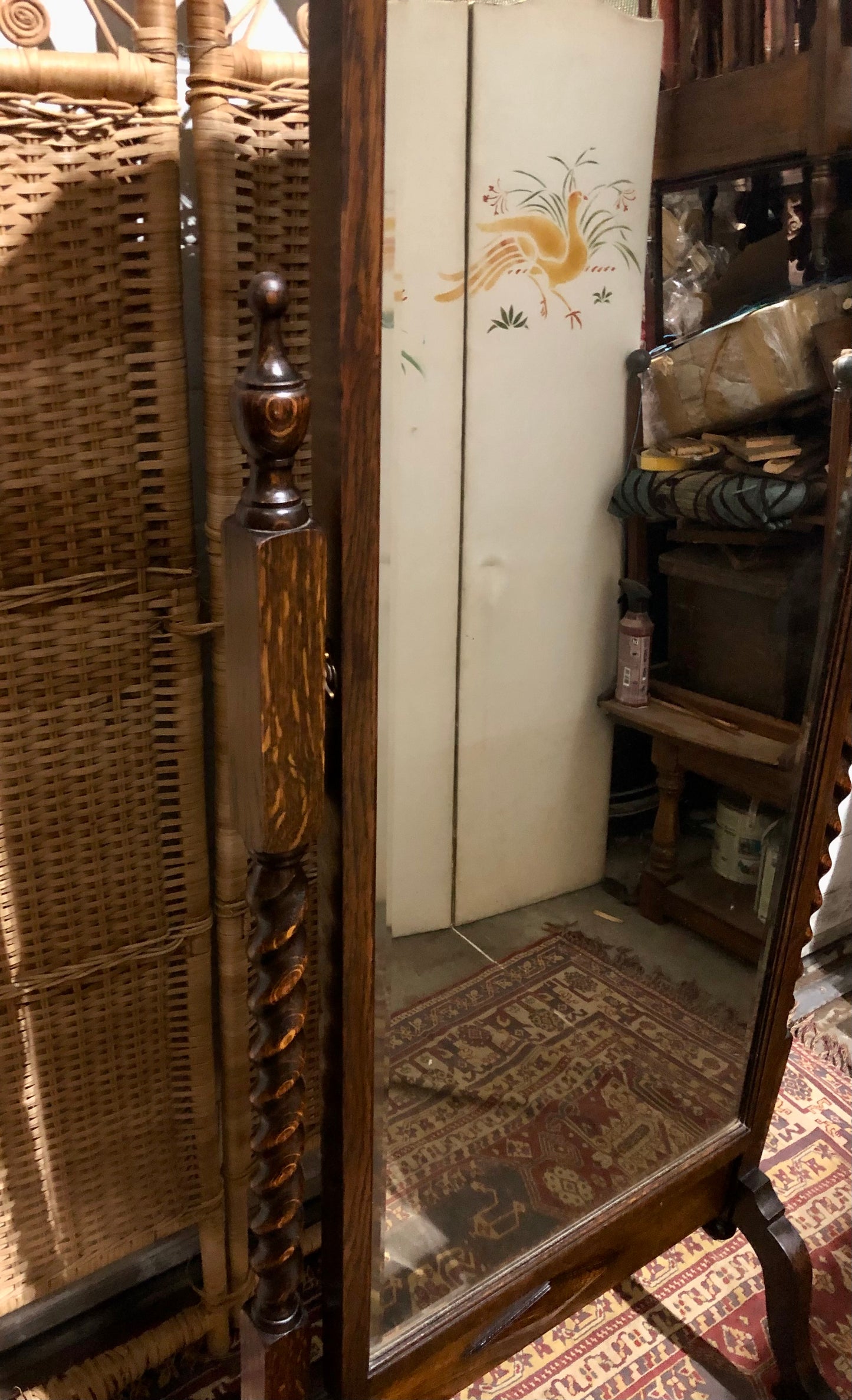 000569....Handsome Vintage Oak Cheval Mirror.