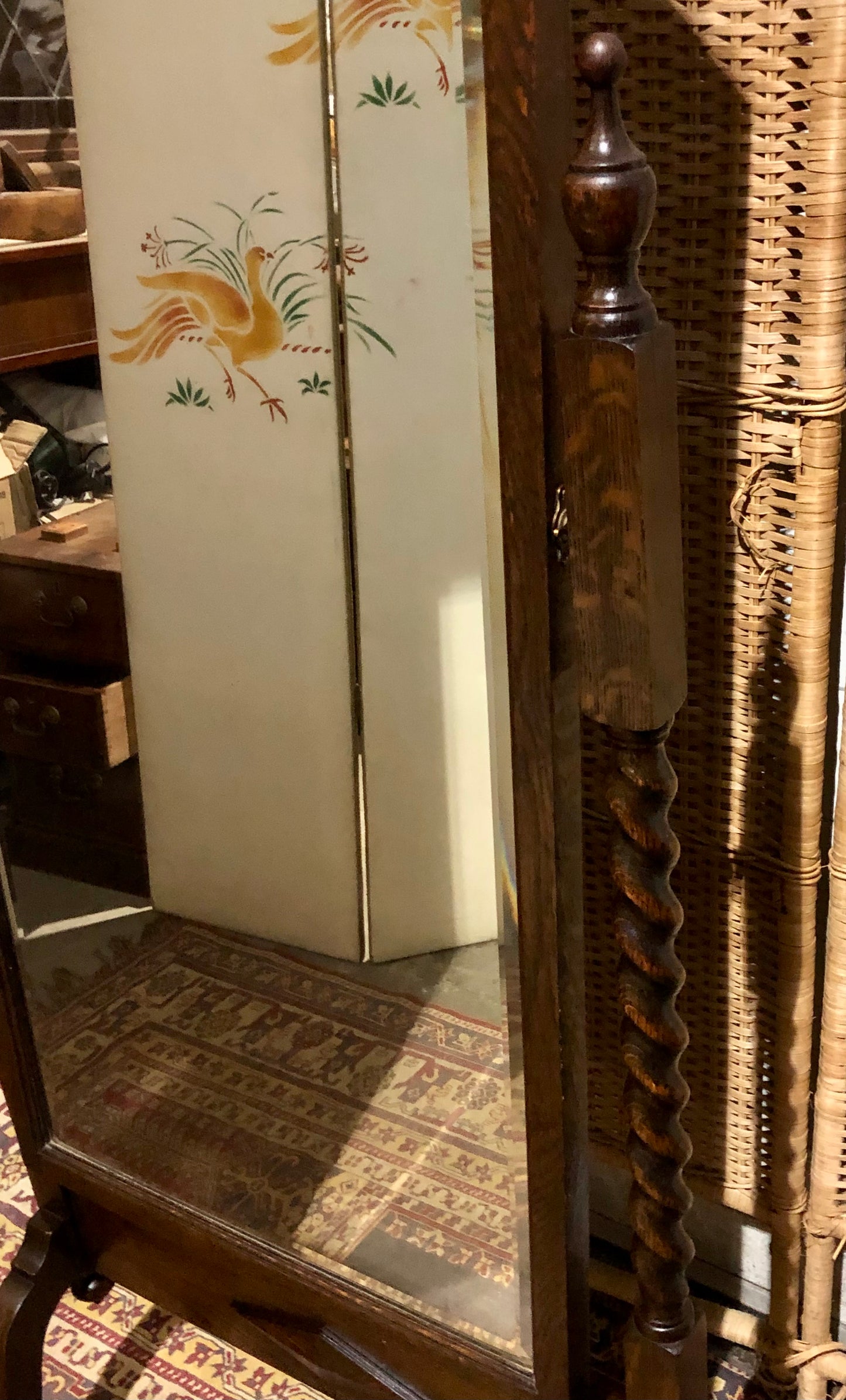 000569....Handsome Vintage Oak Cheval Mirror.