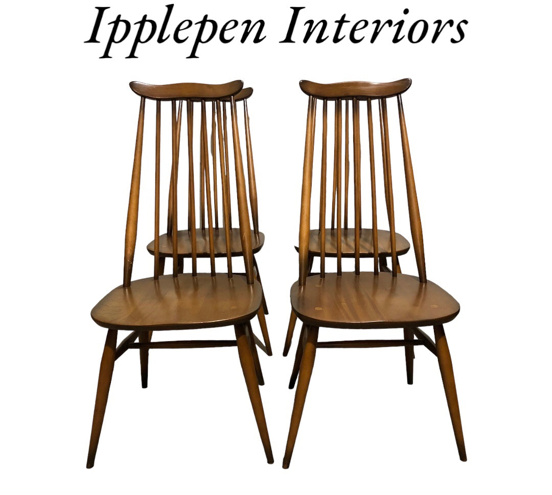 000874....Handsome Set Of Four Retro Ercol Goldsmiths Chairs / Ercol Dining Chairs( sold )