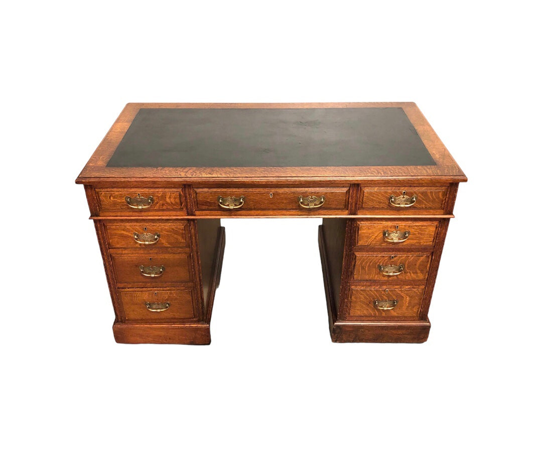 000851....Handsome Edwardian Oak Pedestal Desk ( sold )