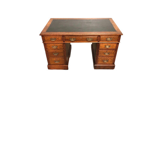 000851....Handsome Edwardian Oak Pedestal Desk ( sold )
