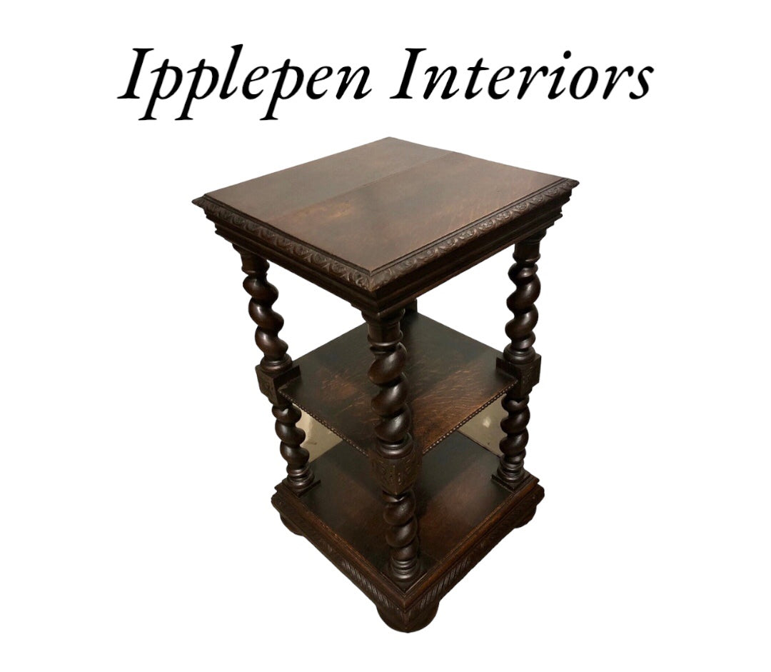 000875....Handsome Gothic Style Oak Etagere / Display Table